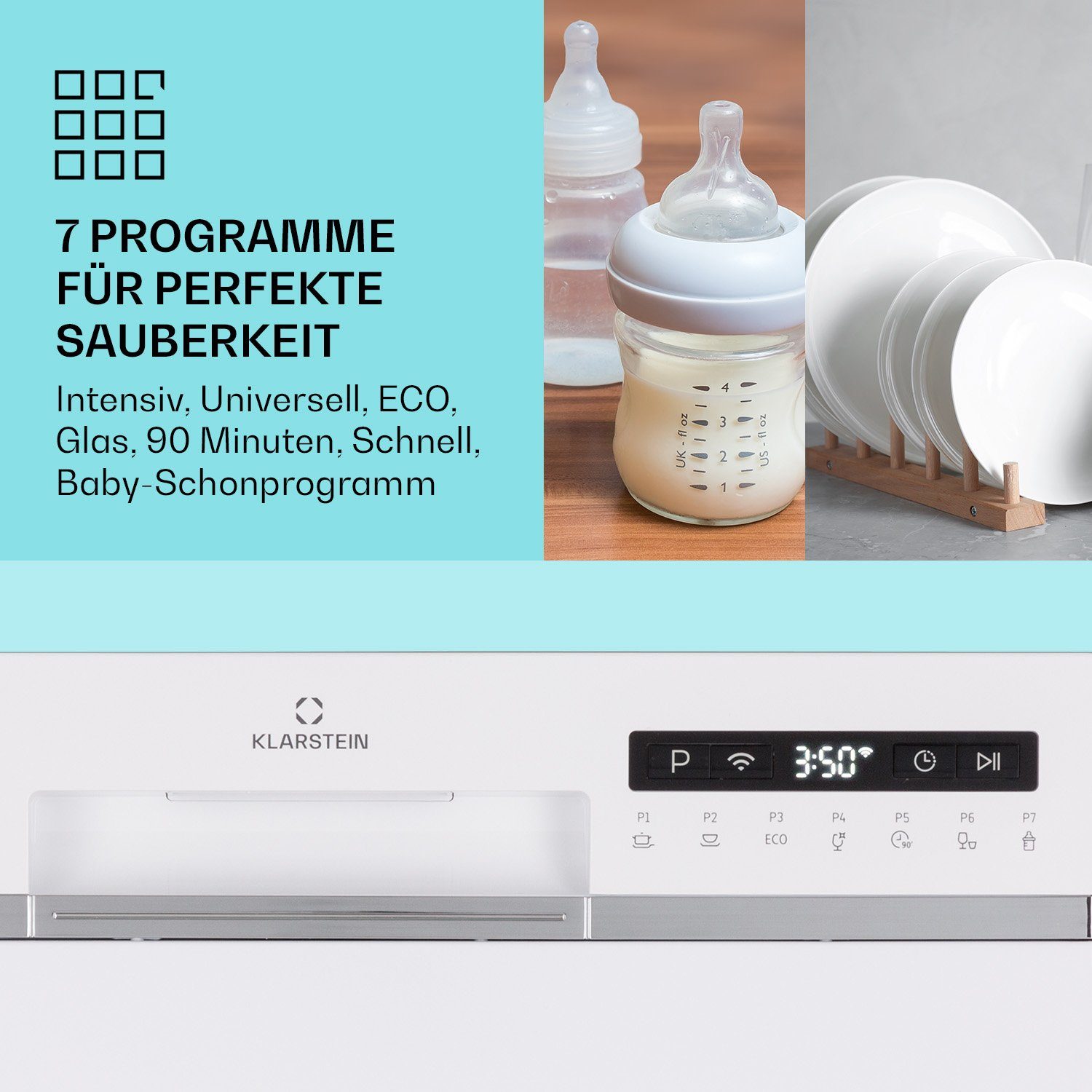Klarstein Standgeschirrspüler Amazonia 6 Smart Geschirrspüler App-Steuerung freistehend 1380W, 10041885, 6.5 l, Spühlmaschine 55 cm freistehend oder einbaufähig weiss