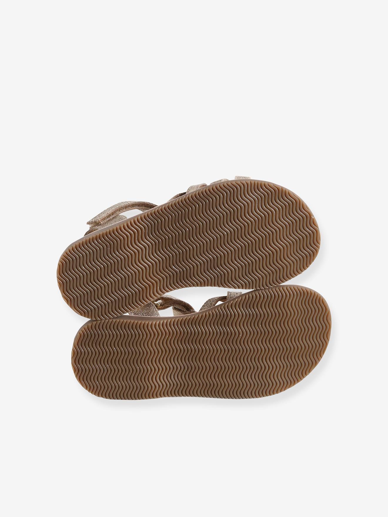 Sandales multi-brides cuir irisé fille or