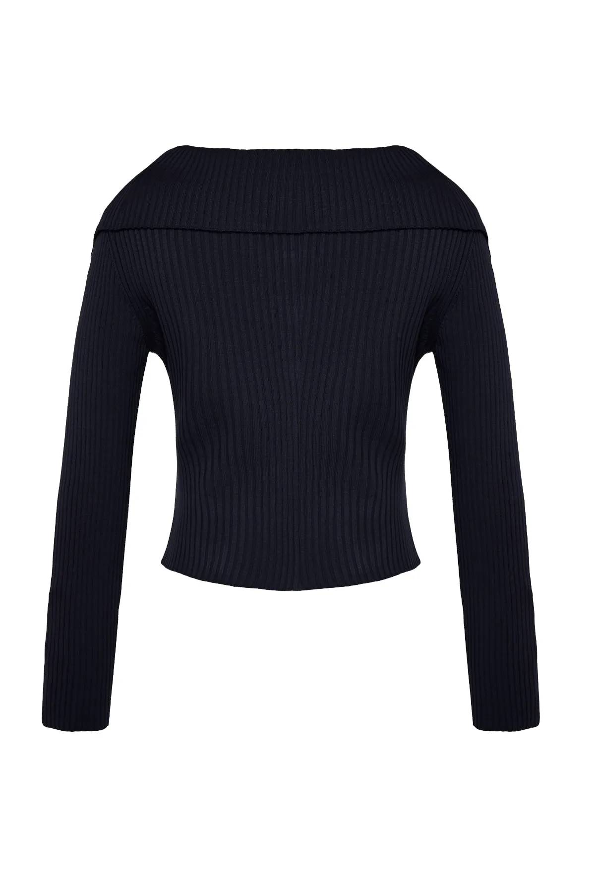 Trendyol Collection  Marineblaue, kurze Strickjacke mit Umlegekragen TWOAW24HI00284