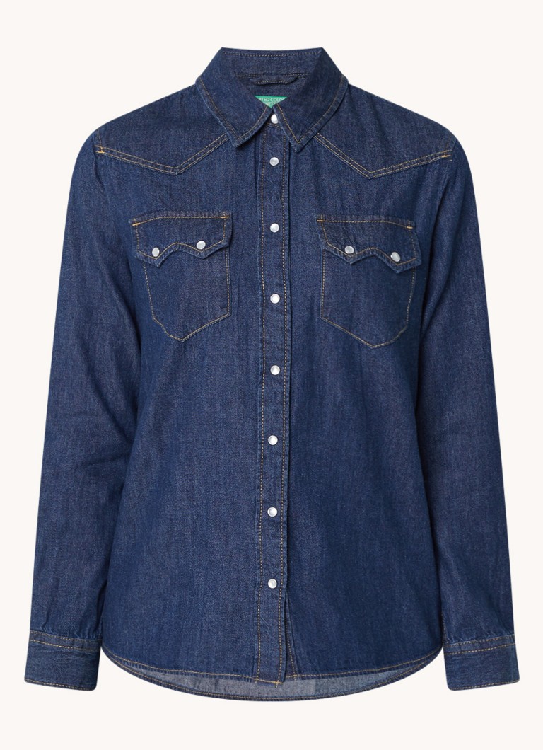 Benetton  Blouse van chambray met borstzakken