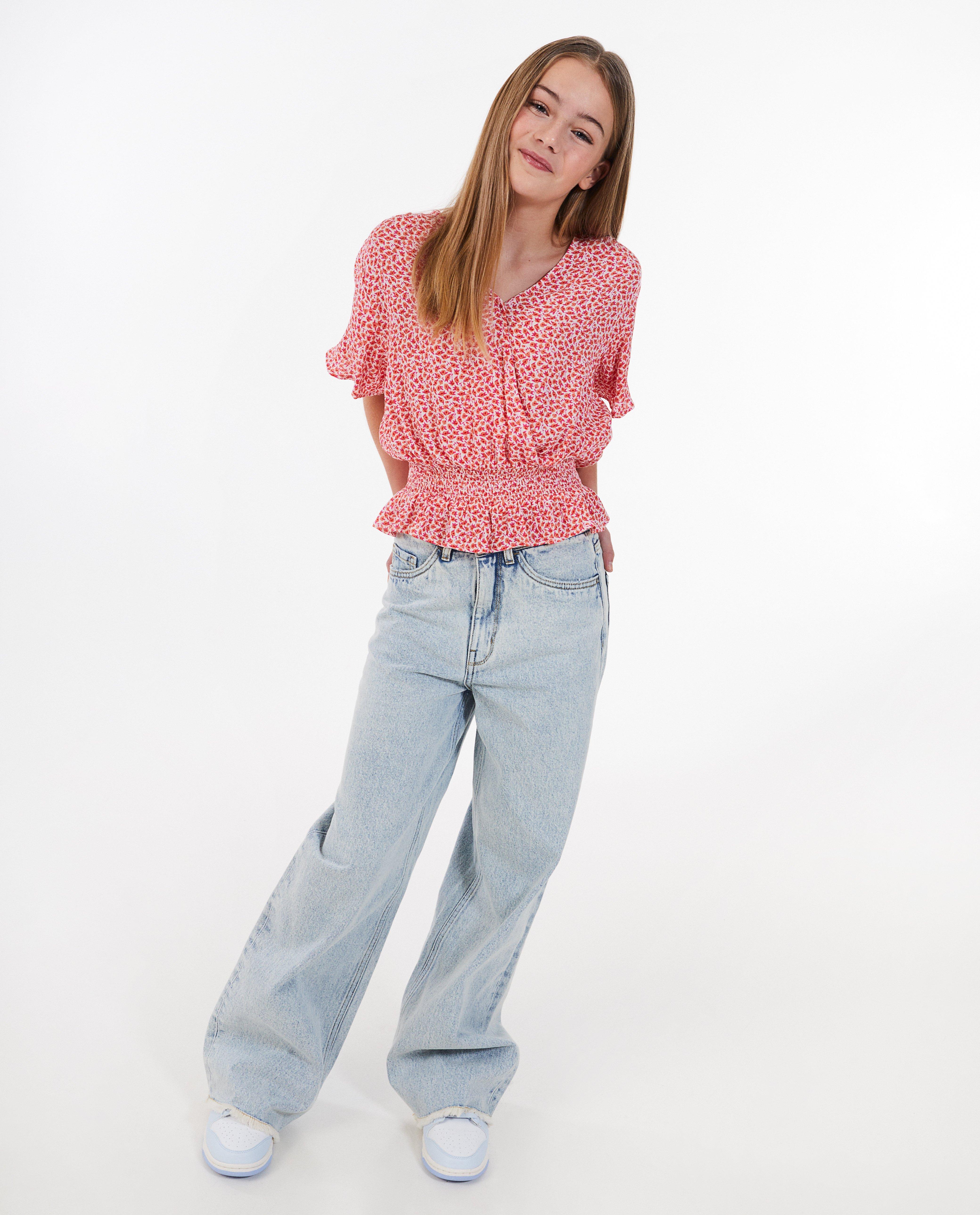 Blusa rosa de tela grog con fruncido
