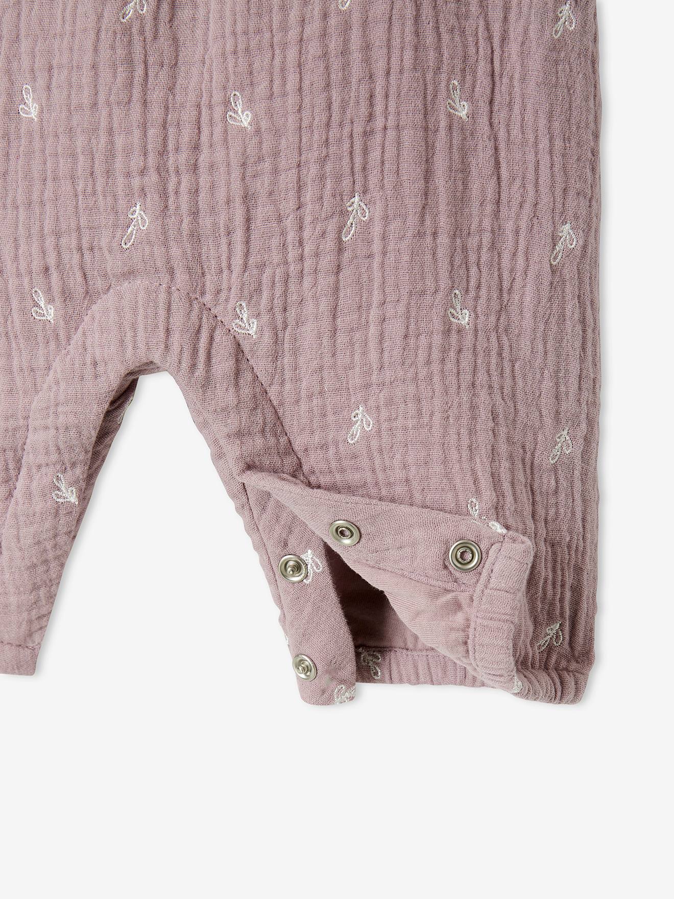 Vertbaudet Mädchen Baby Overall, bestickte Motive - dunkelbraun