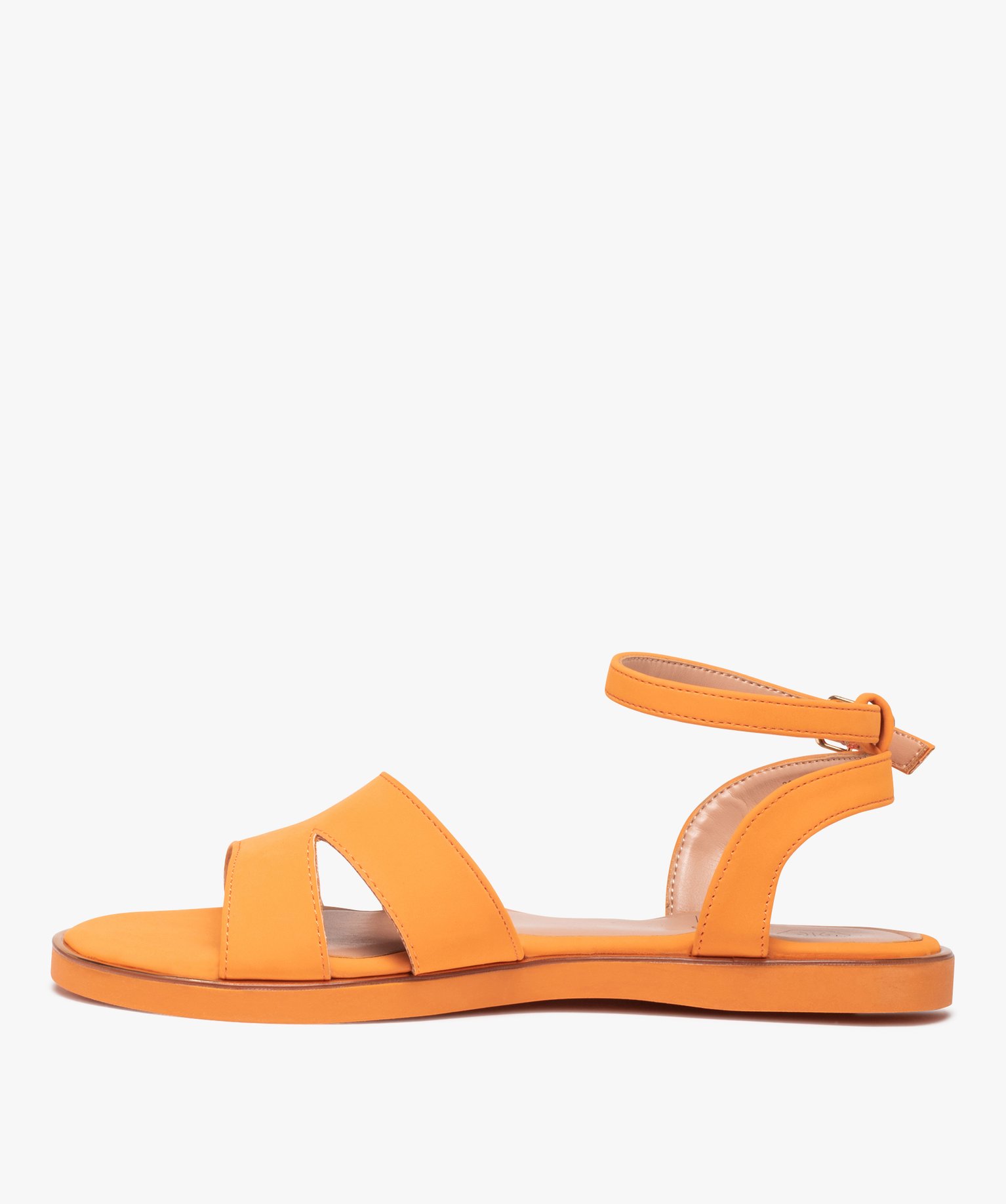 Sandales femme unies à talon plat et bride foulard orange | GEMO
