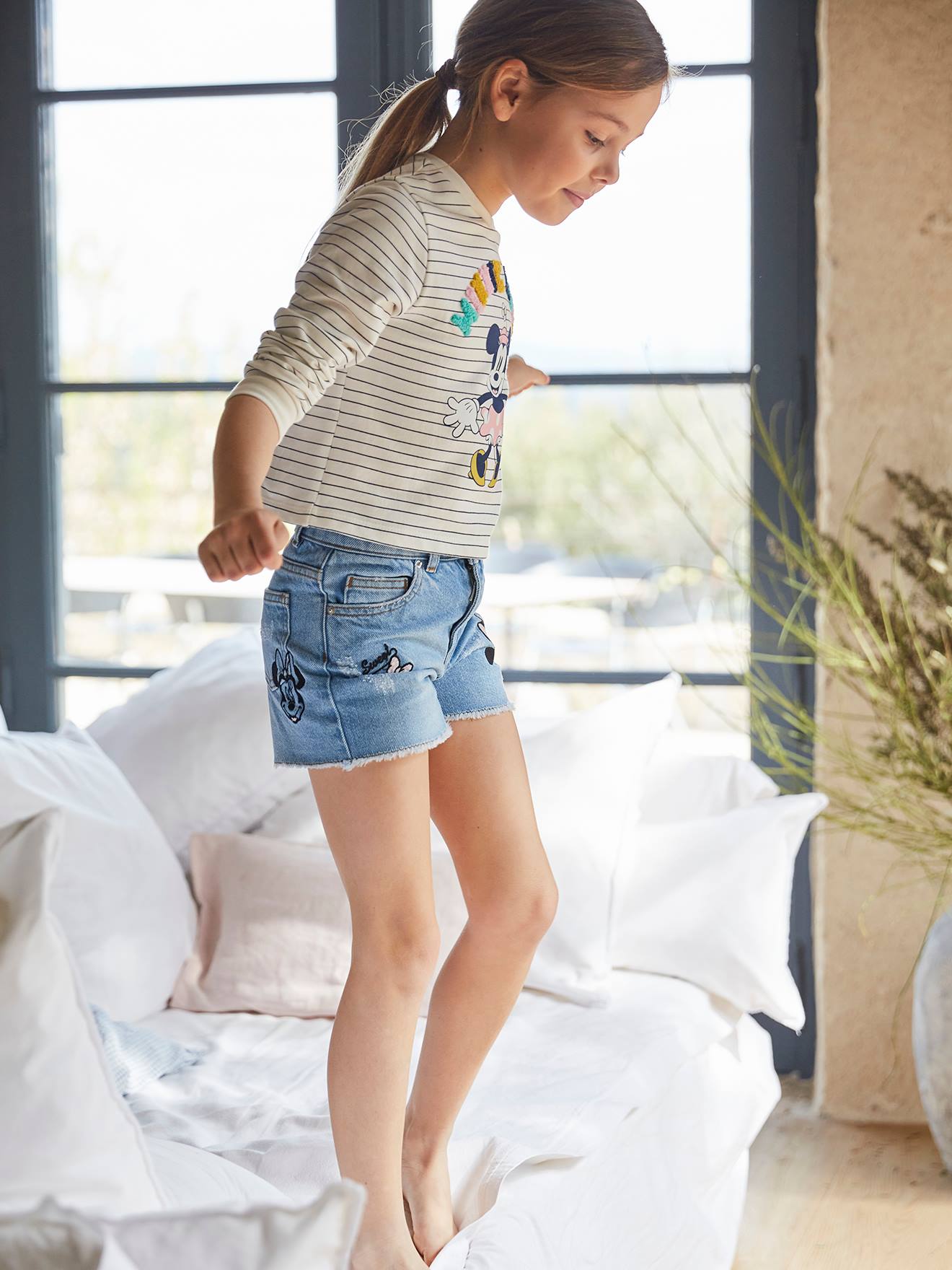 Minnie Kinder Jeans-Shorts Disney MINNIE MAUS, bestickt - bleached
