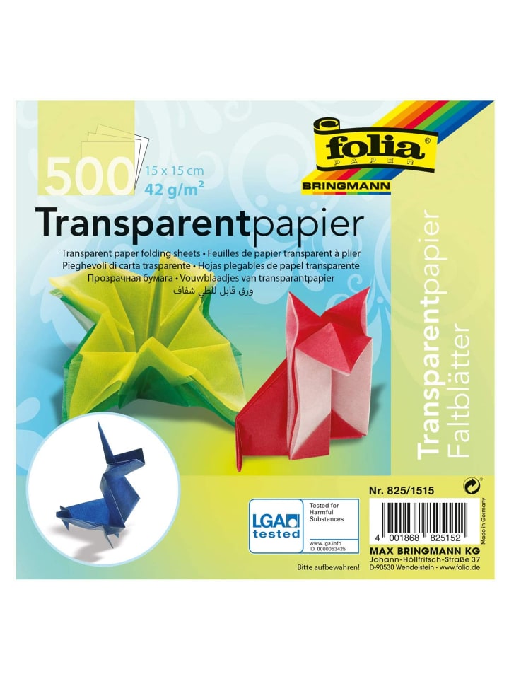 folia PAPER Transparentpapier Faltblätter 42g/m², 15x15cm, 10 Farben in Mehrfarbig in Mehrfarbig günstig kaufen onesize