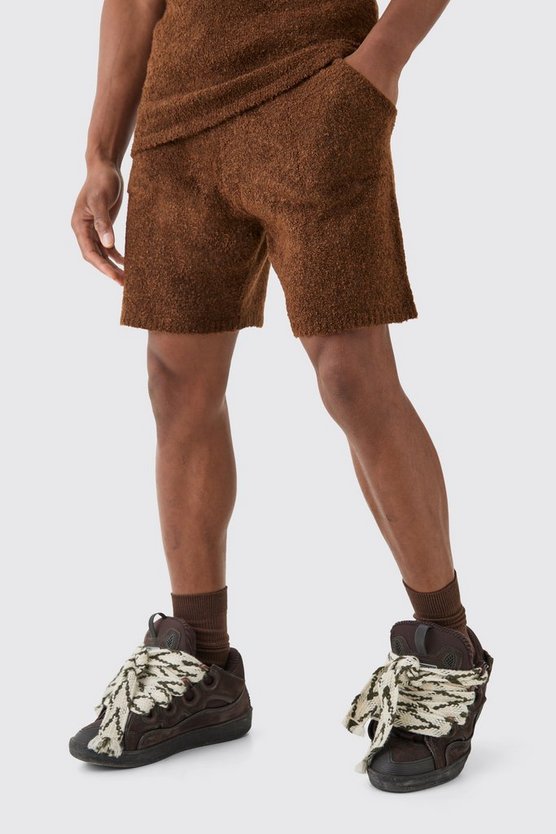 Lockere Bouclee-Shorts in Braun