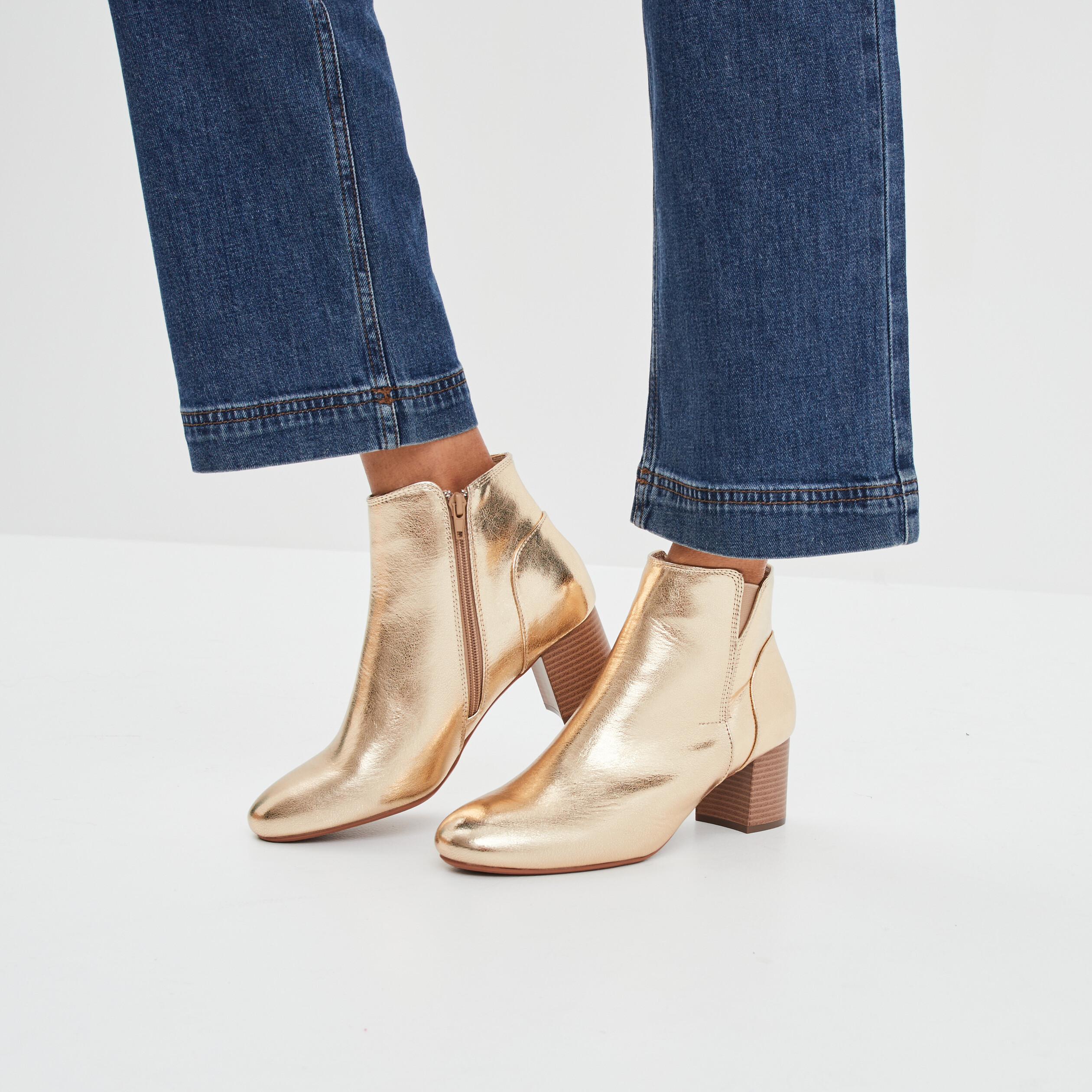 Bottines métallisées à talons jaune or femme | La Halle