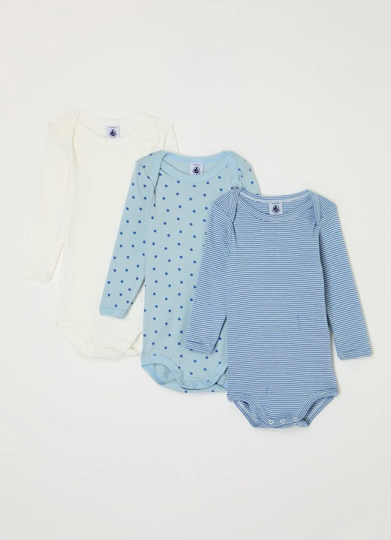 Petit Bateau zestaw 3 pajacyków z bawełny organicznej
