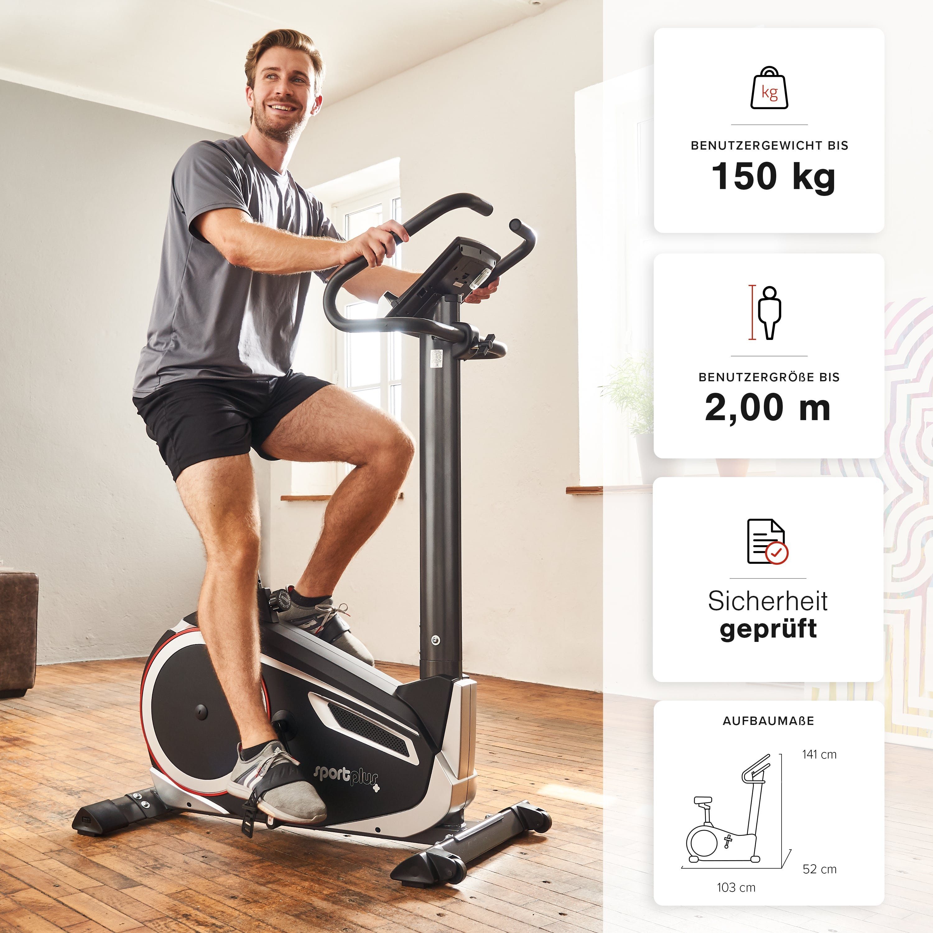SportPlus Heimtrainer SP-HT-9600-iE, Crosstrainer, Heimtrainer mit Wattanzeige, 17 kg Schwungmasse