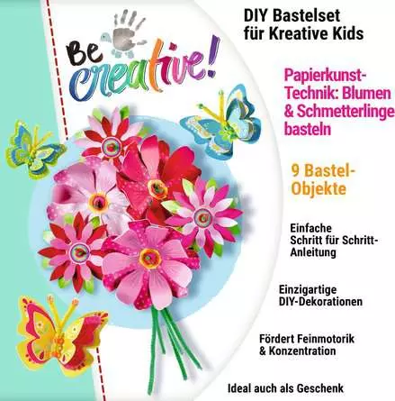 Paper Art Blumen & Schmetterlinge - Bastelset für Kinder ab 6 Jahren