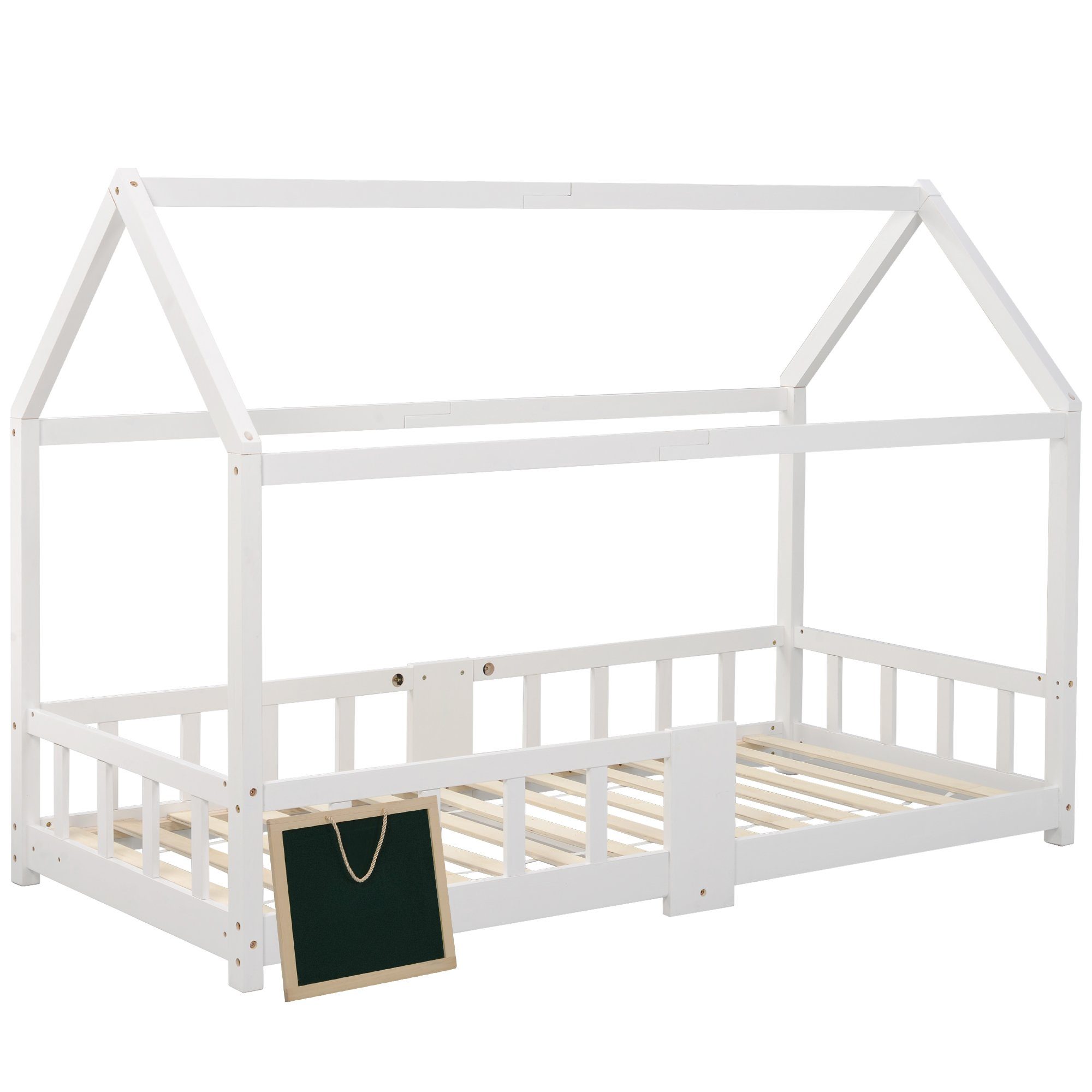 Flieks Massivholzbett (1-tlg), Kiefer Kinderbett Hausbett mit Tafel 90x200cm