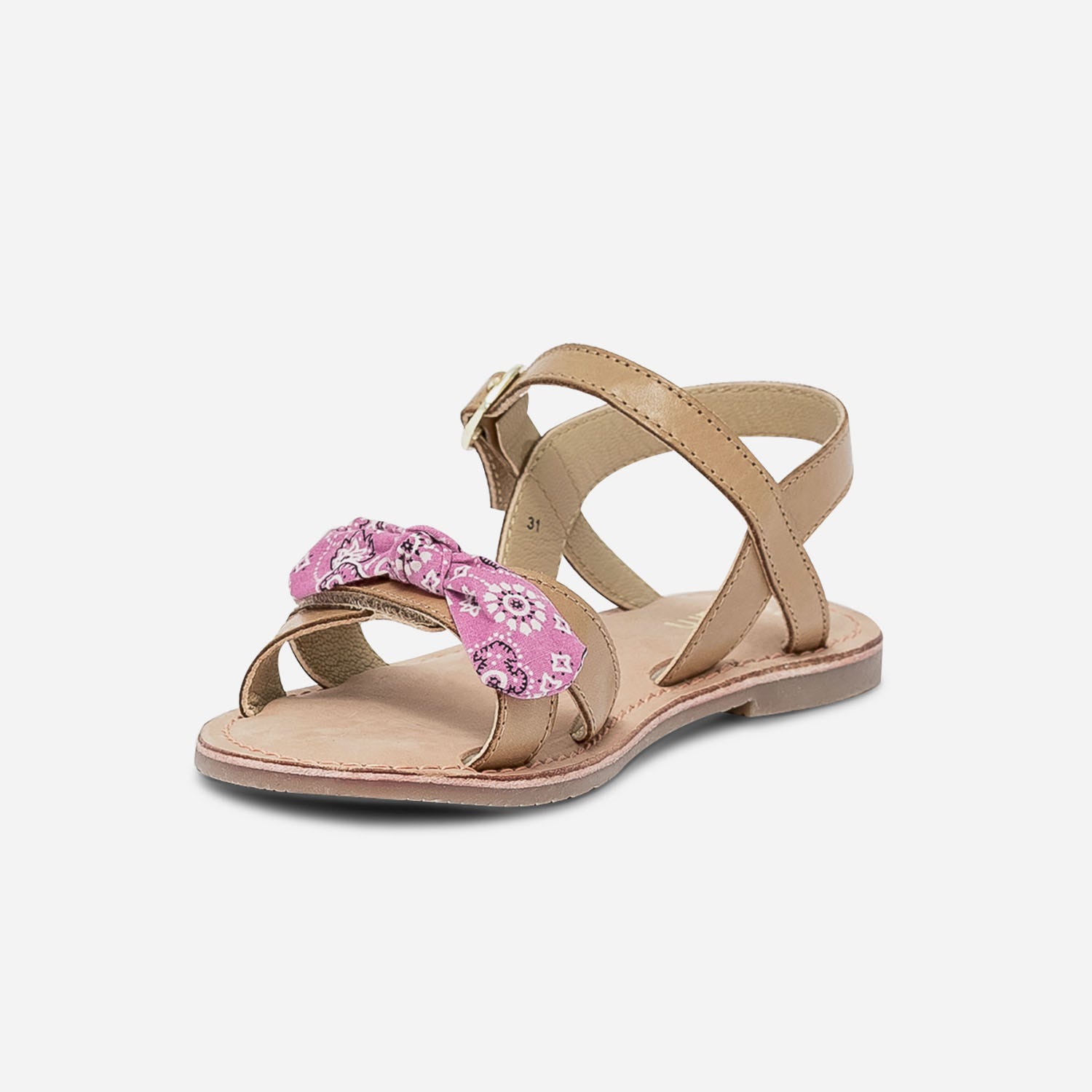 Sandale camel en cuir avec nœuds bandana amovibles