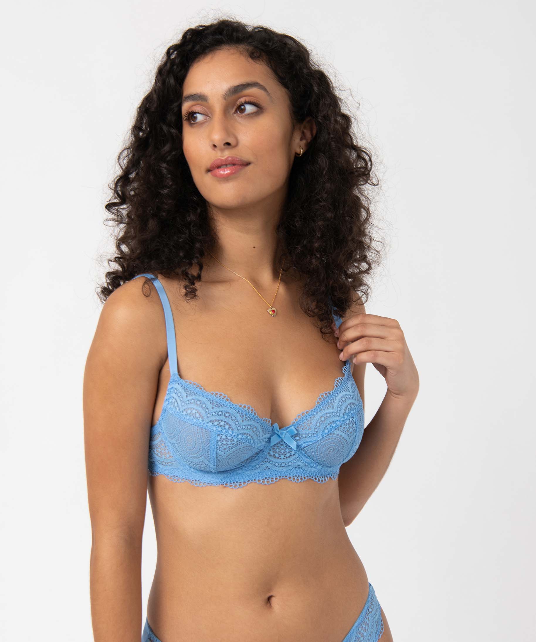 Soutien-gorge forme corbeille en dentelle femme bleu | GEMO