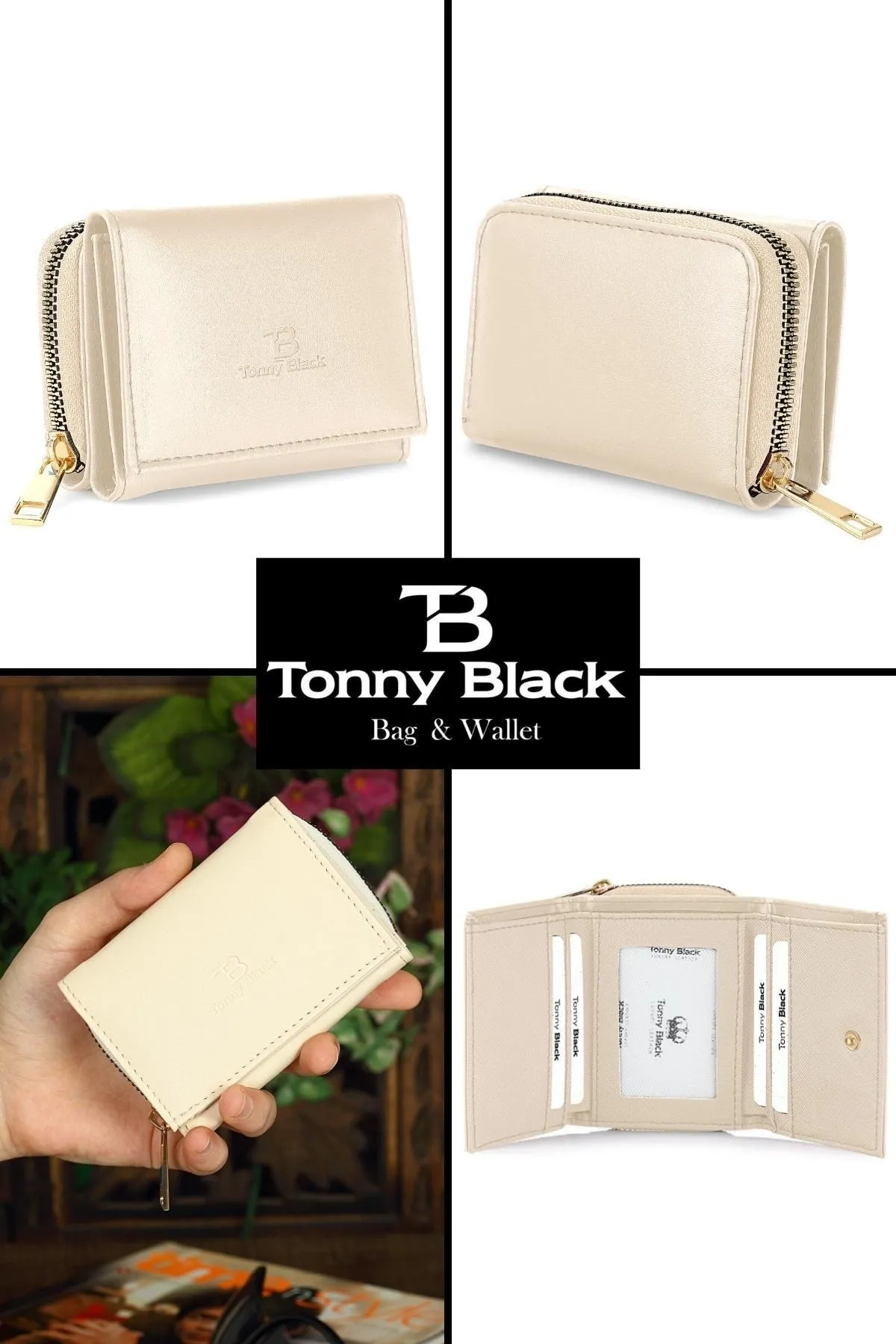 Tonny Black  Originelle Damen-Geldbörse mit mehreren Fächern, vielen Kartenfächern, Fächern für Münzen und Papiergeld aus Leder, stilvoller Kartenhalter-Geldbörse mit Reißverschluss