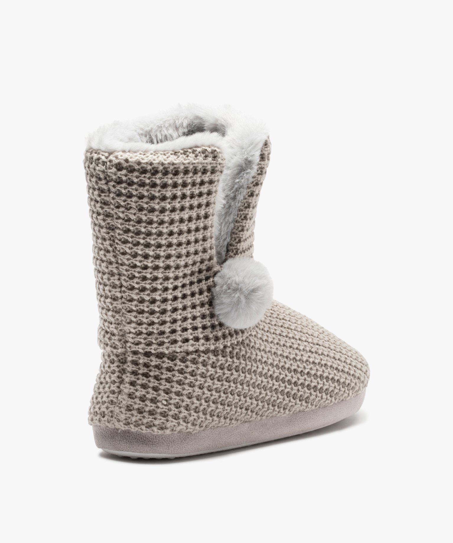 Chaussons femme boots dessus maille et intérieur fourré gris | GEMO