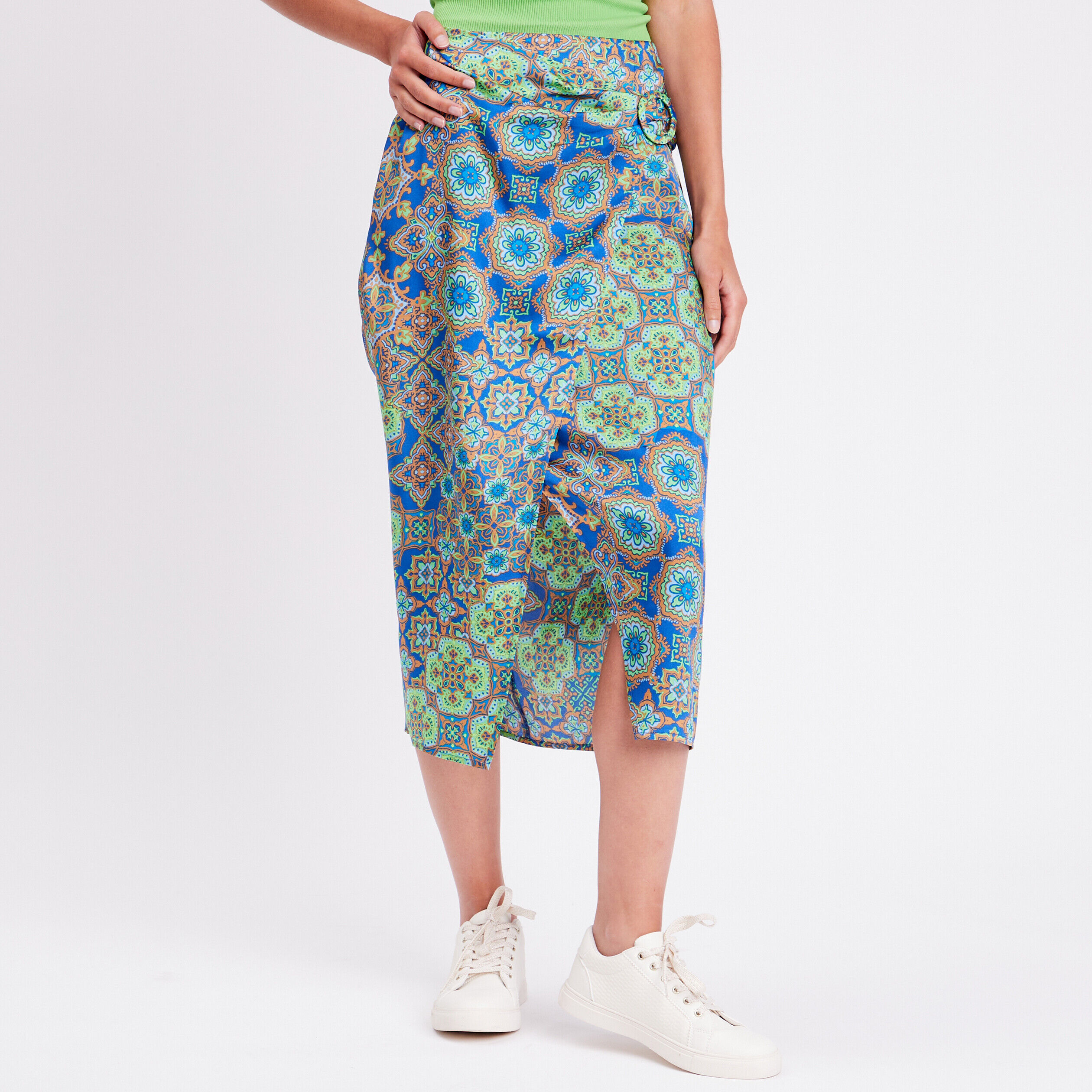 Jupe droite satin bleu roi femme | Cache Cache