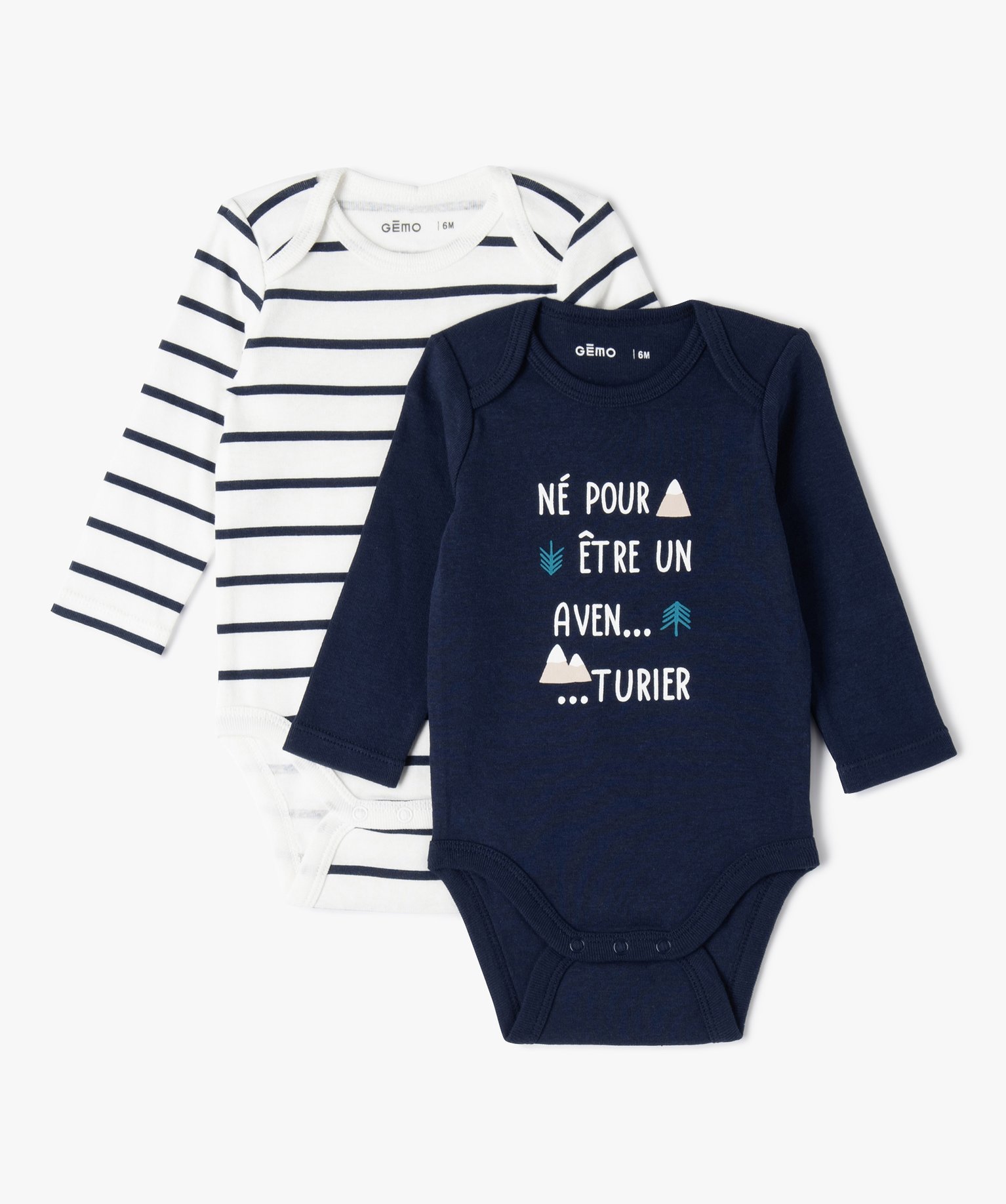 Body bébé à manches longues et motifs (lot de 2) marine | GEMO