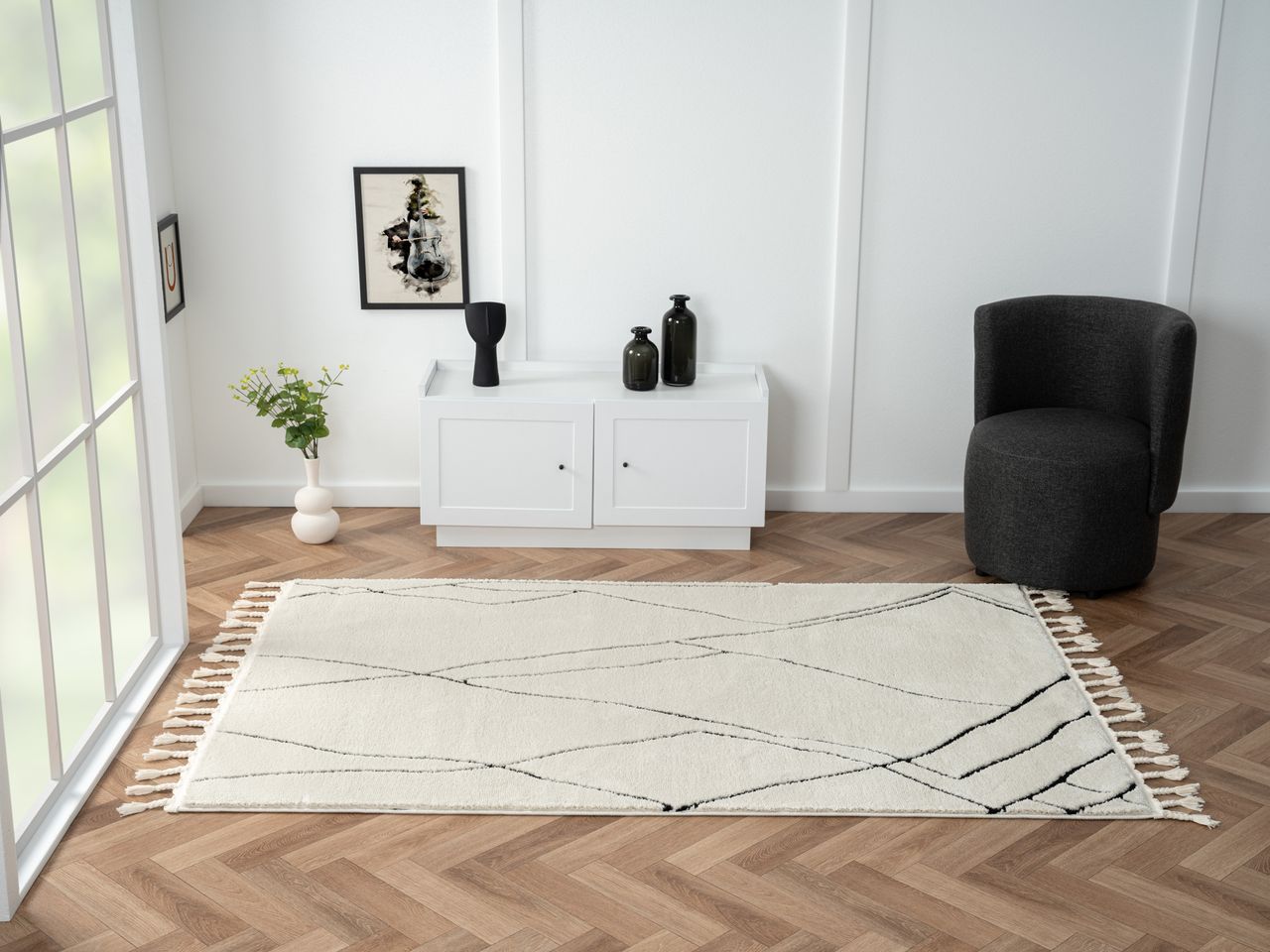 MyFlair Teppich Moroccan Escape, 140 cm x 200 cm, Farbe weiß, rechteckig, Florhöhe 19mm