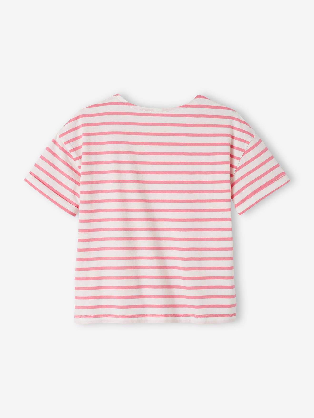 Vertbaudet Geringeltes Mädchen T-Shirt mit Recycling-Baumwolle, personalisierbar - rosa gestreift