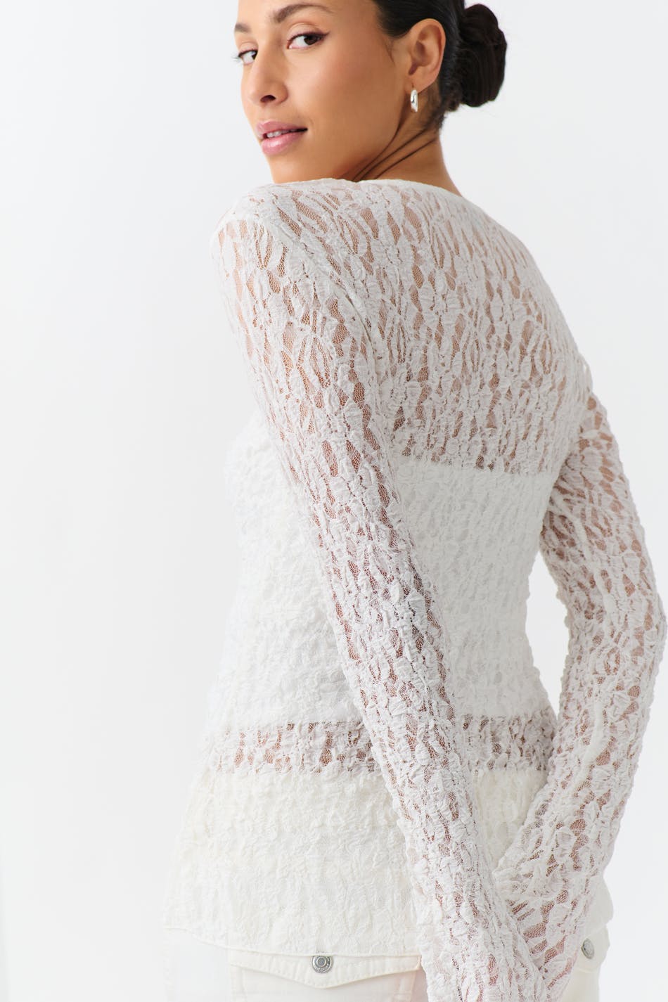 Tie front lace top