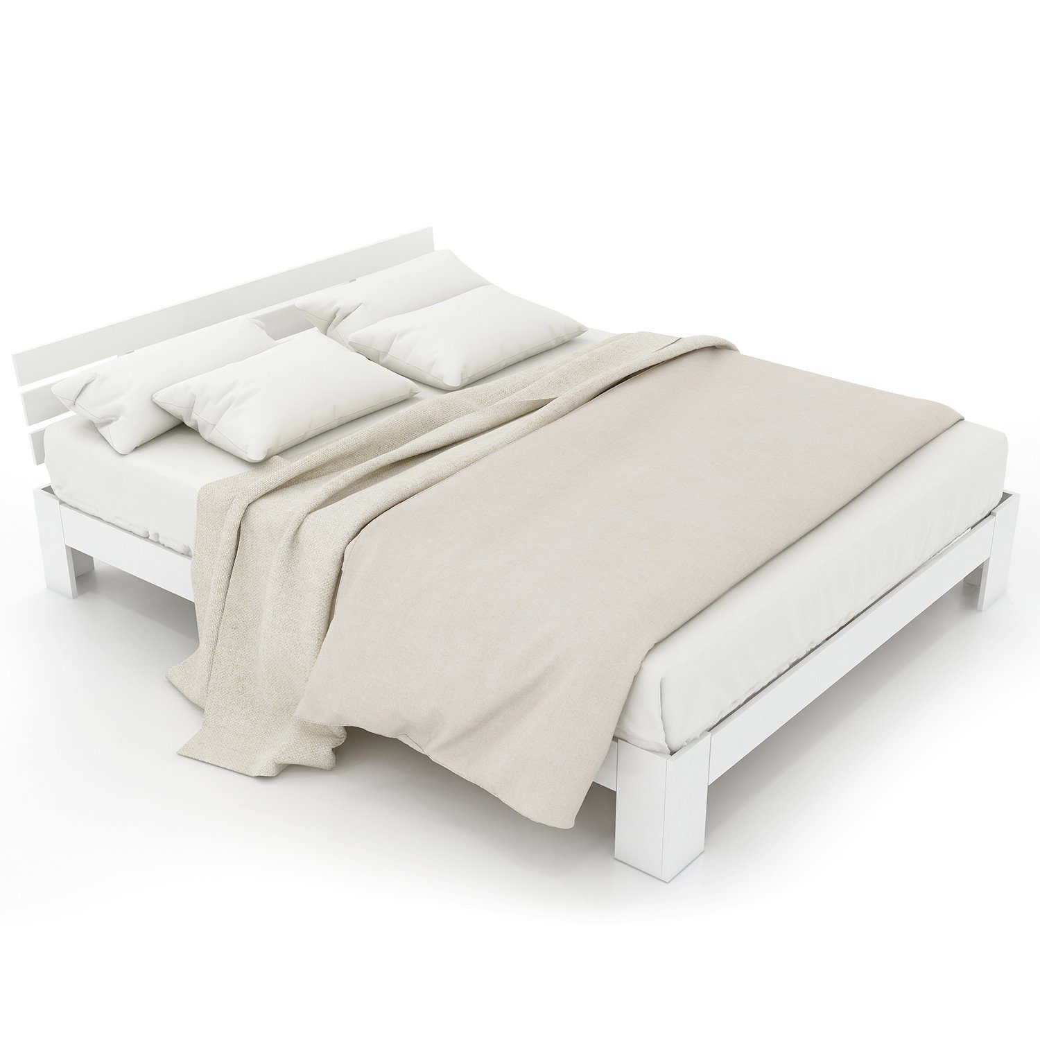 PHOEBE CAT Massivholzbett (1-tlg., Maasivholzbett), Doppelbett mit Kopfteil und Lattenrost, 200 x 140 cm Futonbett