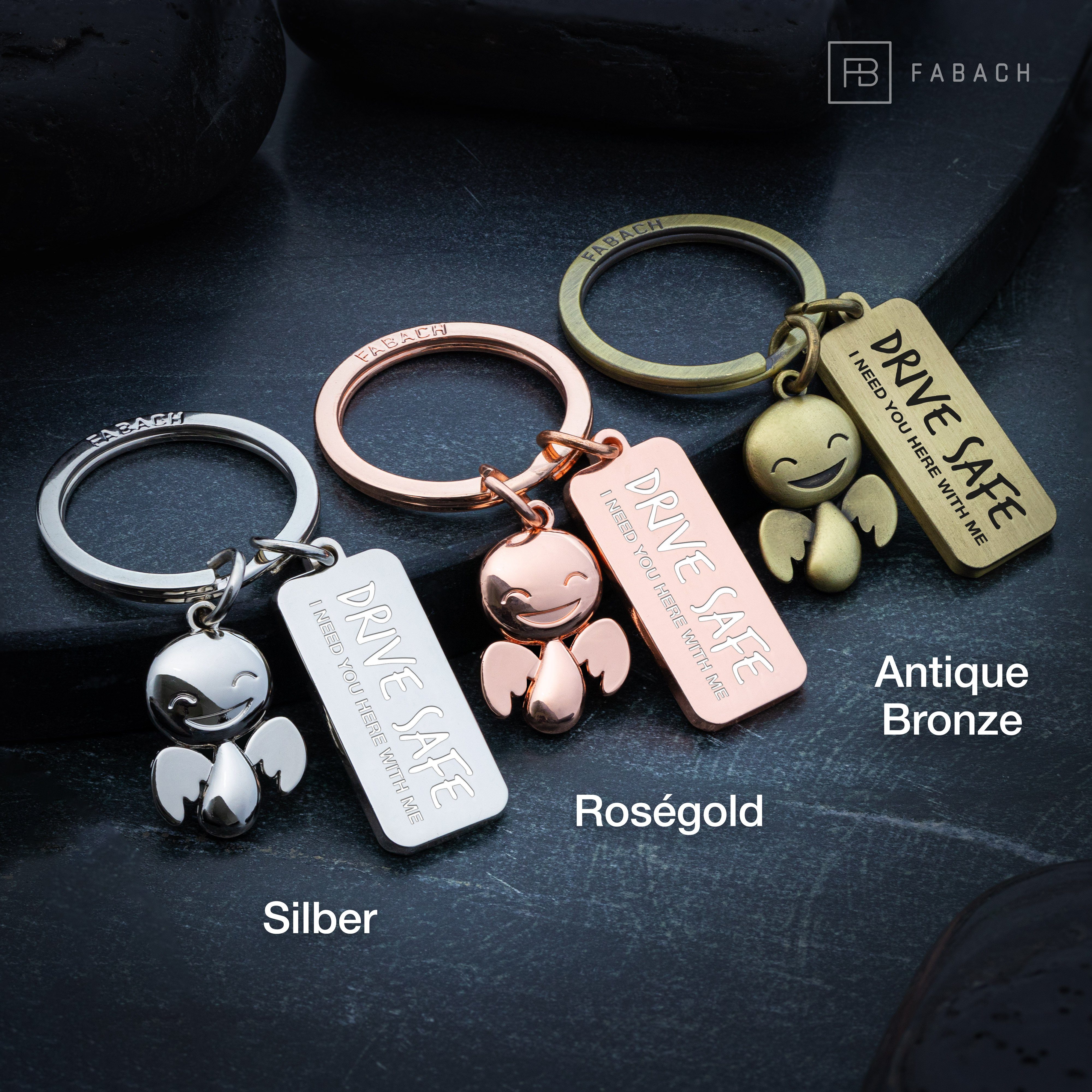 FABACH Schlüsselanhänger Schutzengel Happy mit Gravur Drive Safe - Geschenk Glücksbringer Auto