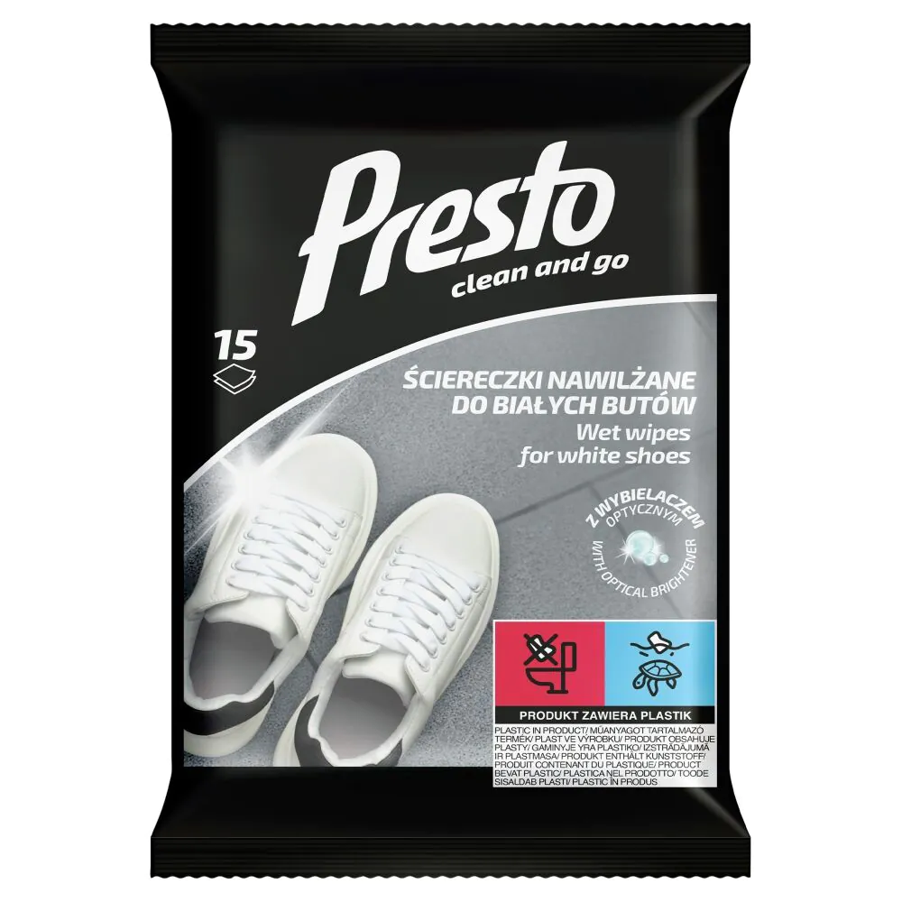 Presto Clean balti batai - buitinės valymo šluostės, 15 vnt., F26/2023