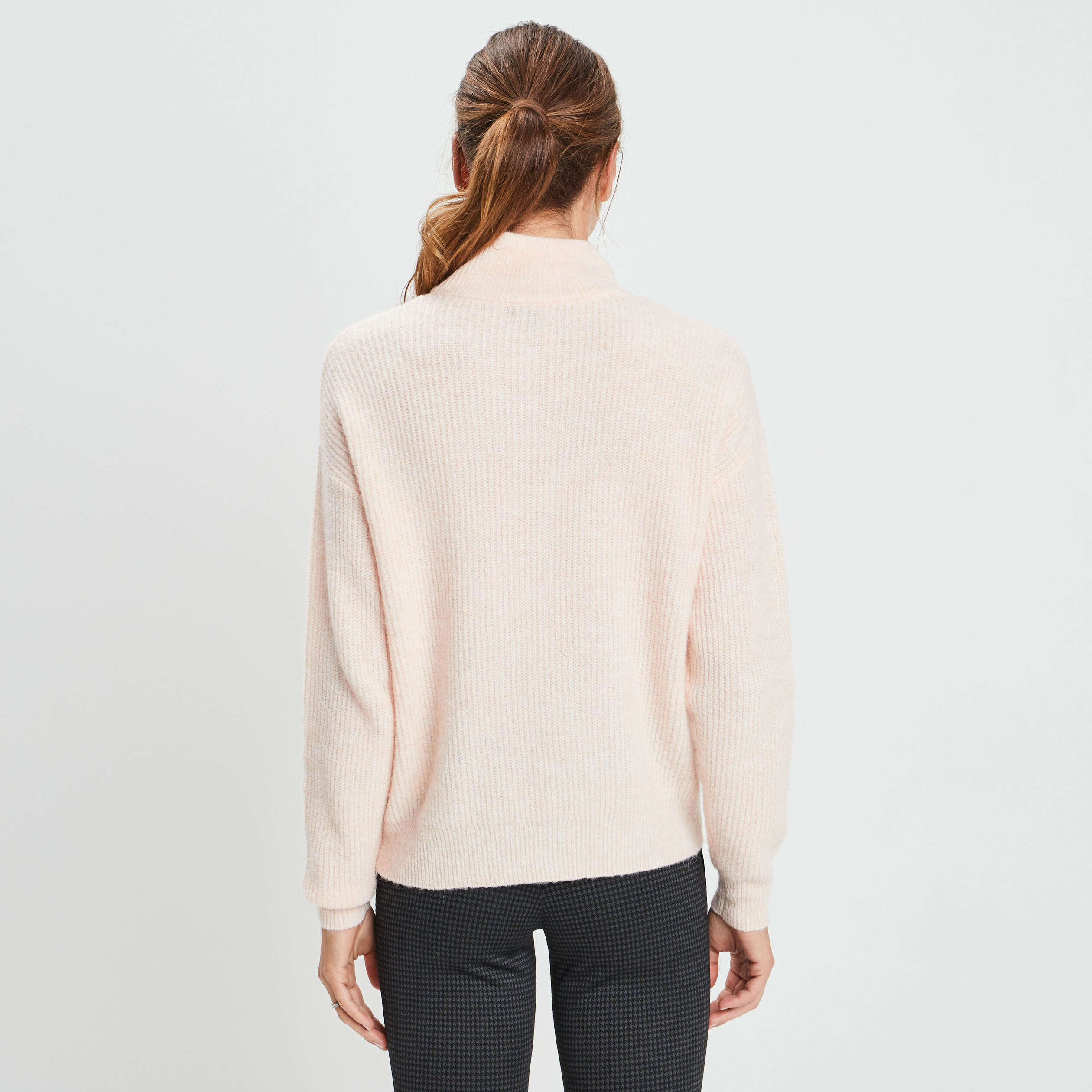 Pull à col montant zippé rose femme | La Halle