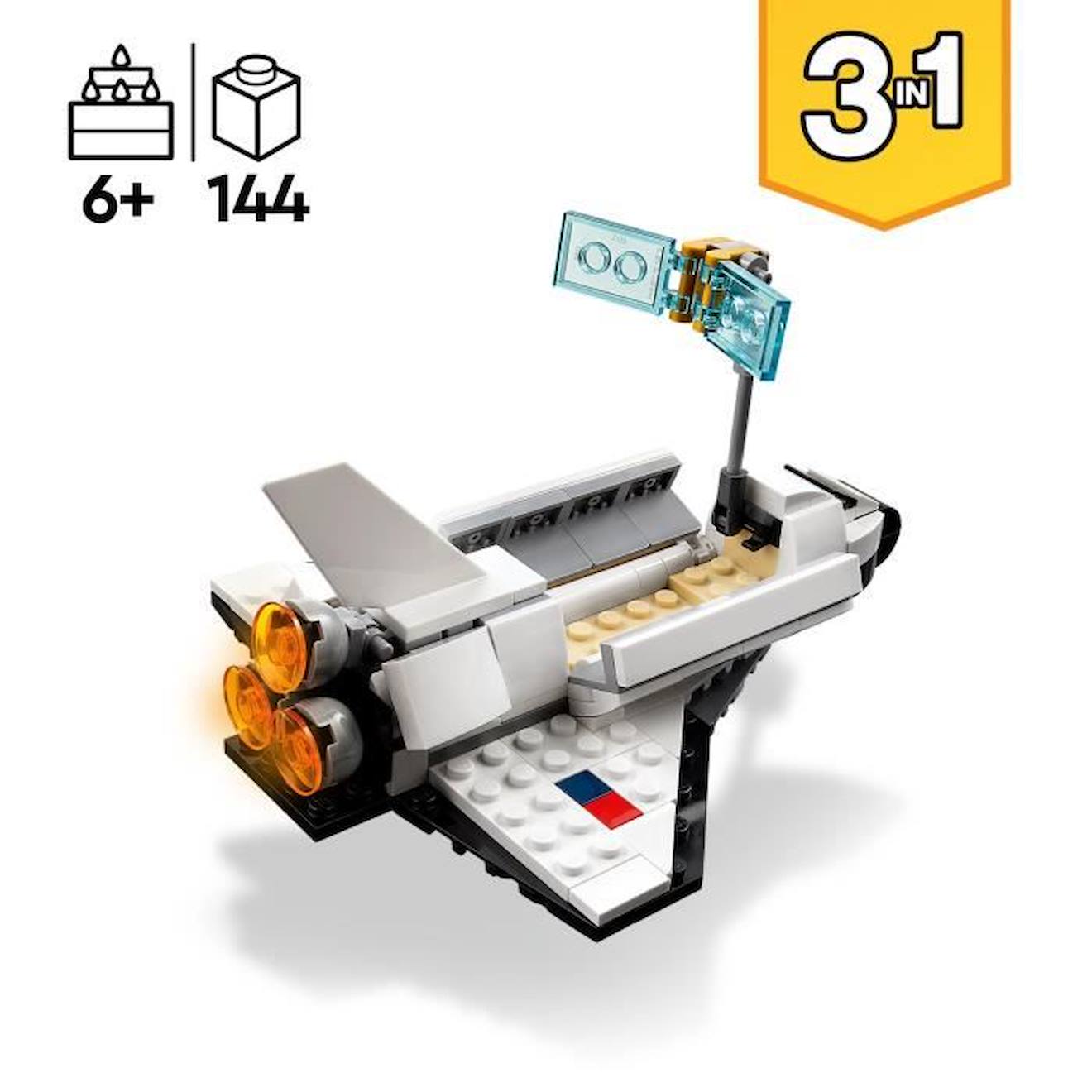 LEGO® Creator 3-en-1 31134 La Navette Spatiale, Jouet Figurine Astronaute avec Vaisseau, Enfants 6 Ans blanc