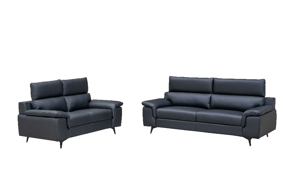Happy Home Sofa Set 2-teilig – Couchgarnitur in Schwarz, Lederoptik