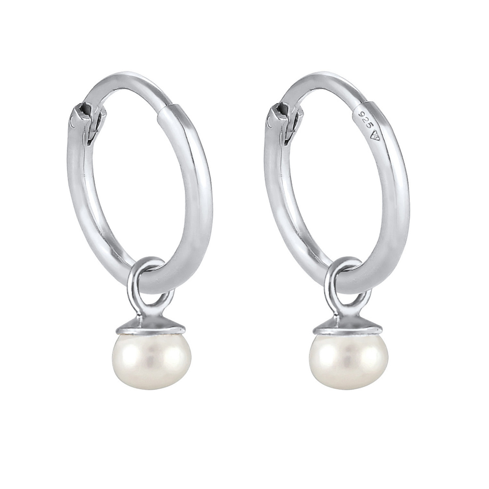 Elli PREMIUM Elli PREMIUM Boucles d'Oreilles Femmes Créoles Intemporel Fin Tendance avec Perle Boucles d'oreilles