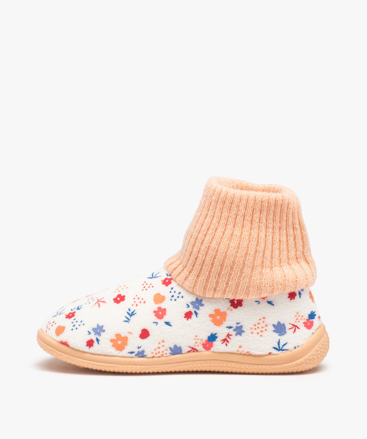 Chaussons fille boots en velours imprimé et col chaussette rose | GEMO