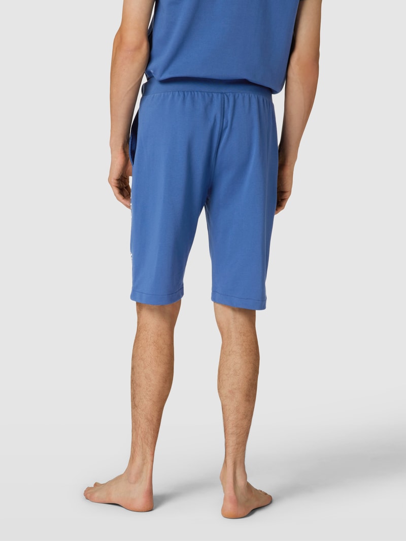 Slim Fit Sweatshorts mit Label-Print Modell 'LOOPBACK' in blau meliert