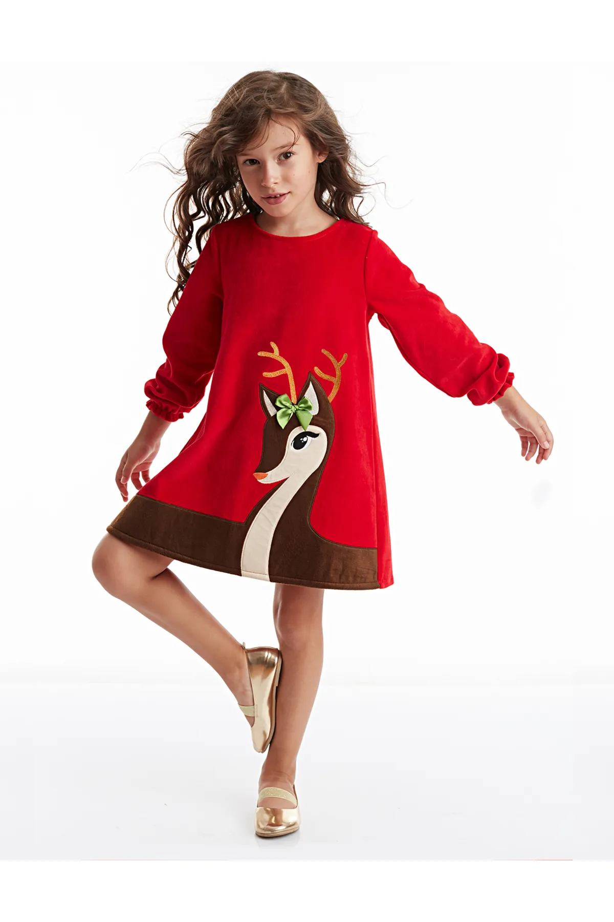 Denokids  Rotes Weihnachtskleid aus Samt für Baby-Hirschmädchen