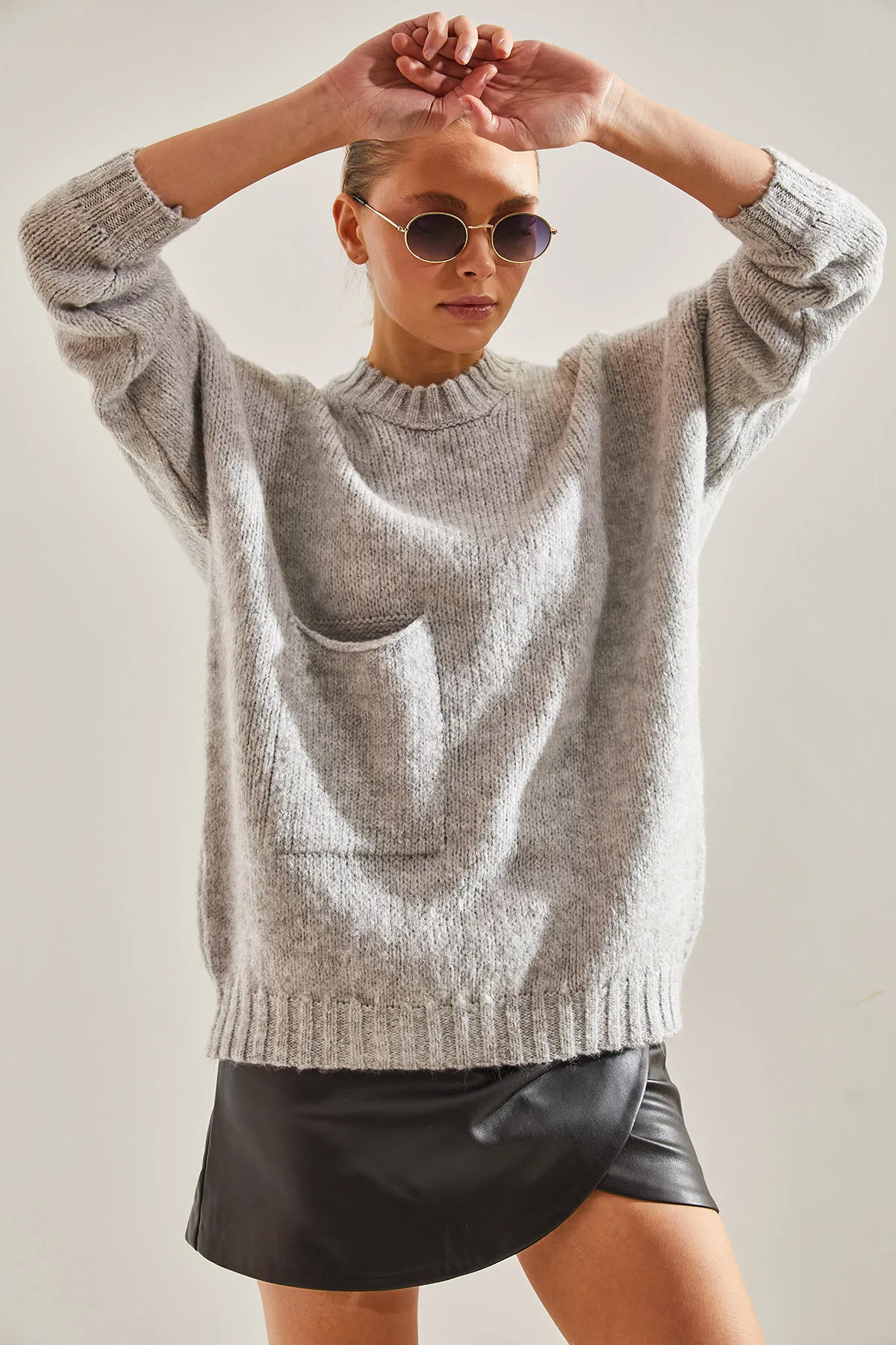 Bianco Lucci  Gemusterter Strickpullover für Damen mit großen Taschen