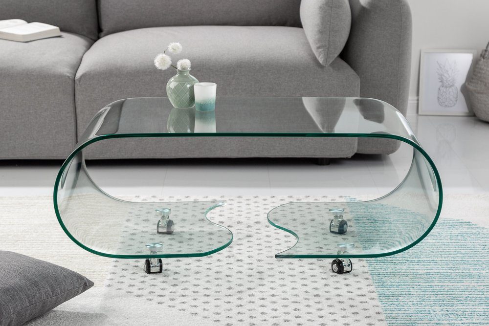 riess-ambiente Couchtisch FANTOME 90cm transparent, Wohnzimmer · Glas · rund · auf Rollen · Modern Design