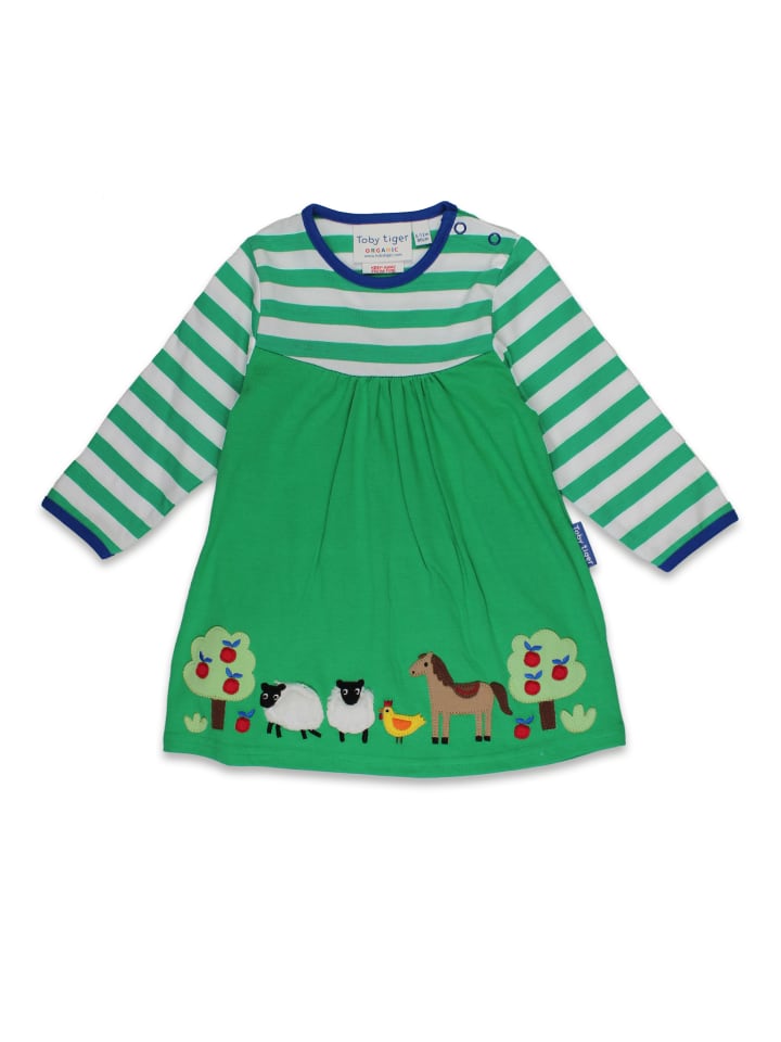 Toby Tiger Jersey Kleid mit Hillside Bauernhof Applikation in grün günstig kaufen
