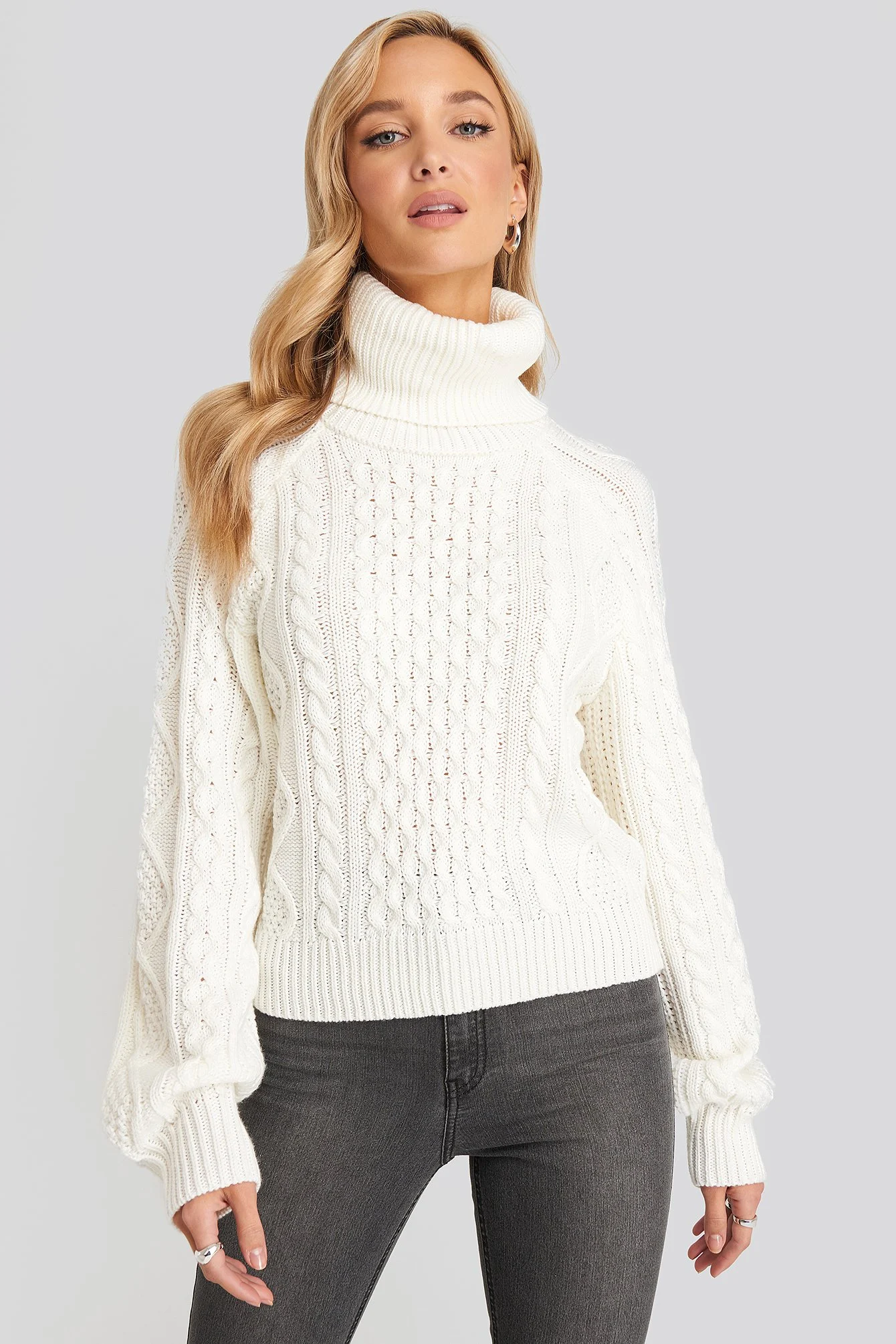 High Neck Cable Knitted Sweater