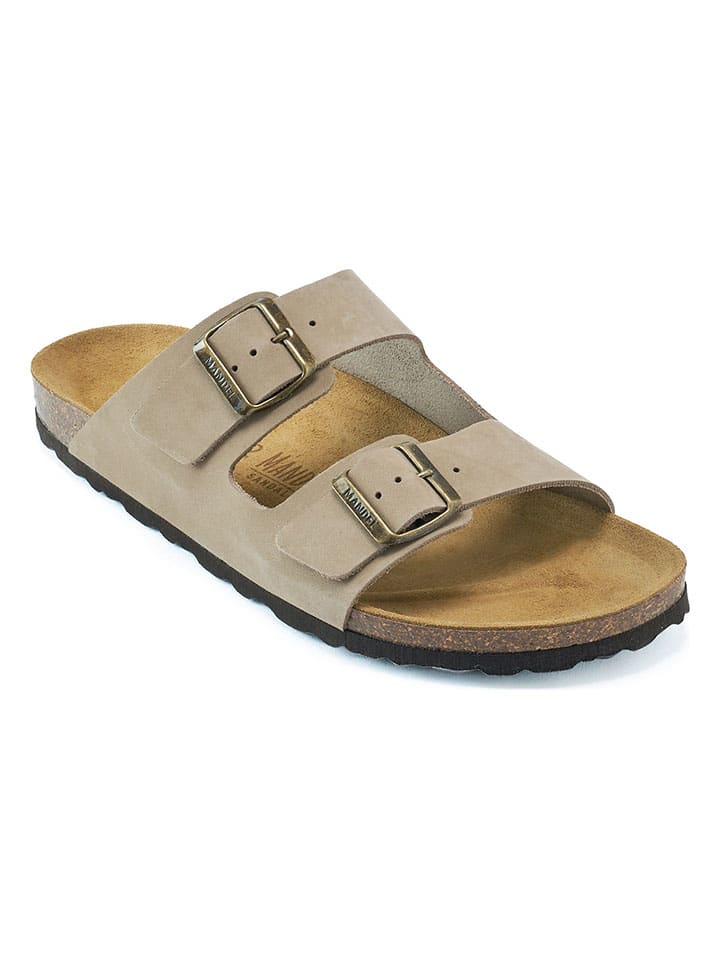 Mandel Leder-Pantoletten in Taupe günstig kaufen