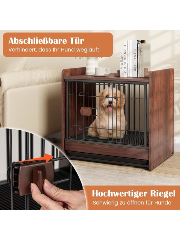 COSTWAY 2 in 1 Hundekäfig Nachttisch in Braun günstig kaufen onesize