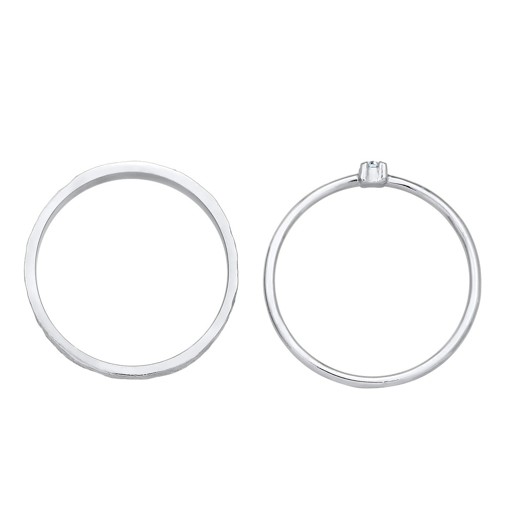 Elli Elli Bague Femmes Pile Solitaire set de 2 avec cristal de verre en argent sterlin Bague