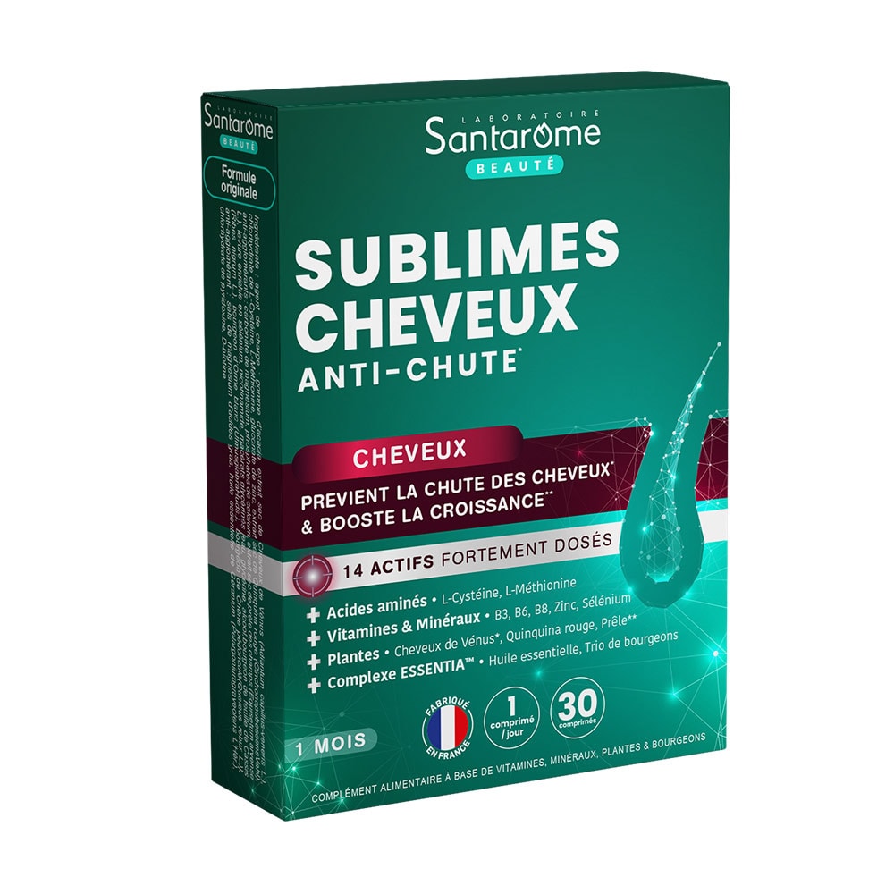 Santarome Bio Sublimes Cheveux Anti-chute - Plantes &Bourgeons - 30 comprimés Complément alimentaire cheveux