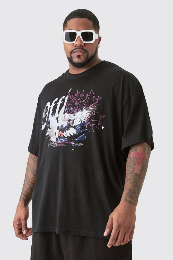 Plus gespleißtes Oversize T-Shirt in Schwarz
