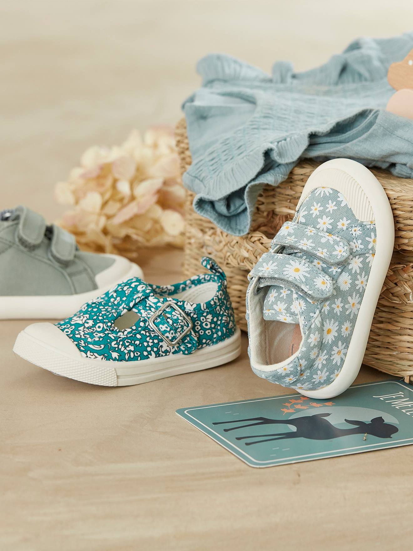 Vertbaudet Mädchen Baby Stoffschuhe, Klett - mehrfarbig