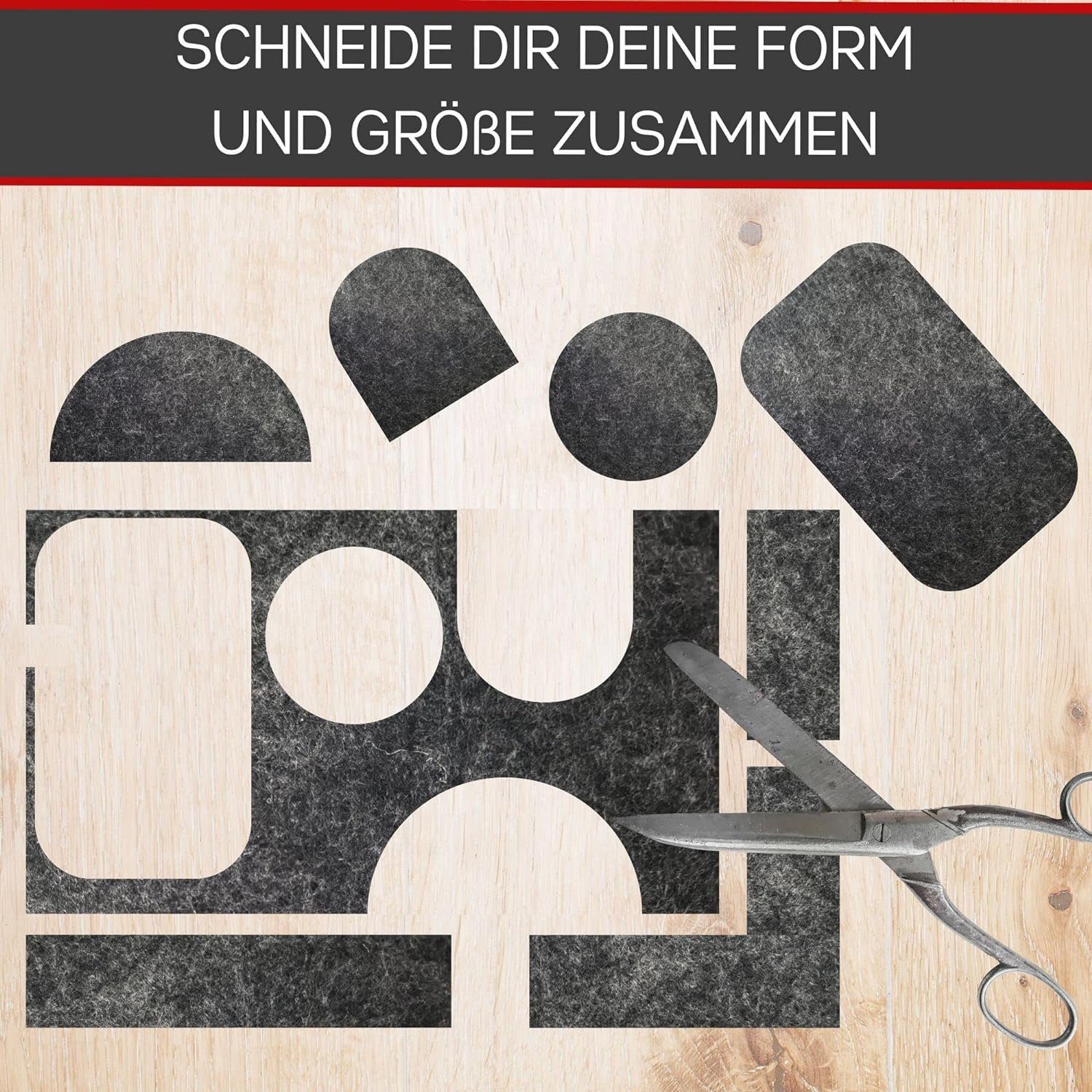 ToCi Filzgleiter Filzgleiter 8er Set Schwarz 200x150mm anpassbar für Möbel Bodenschutz