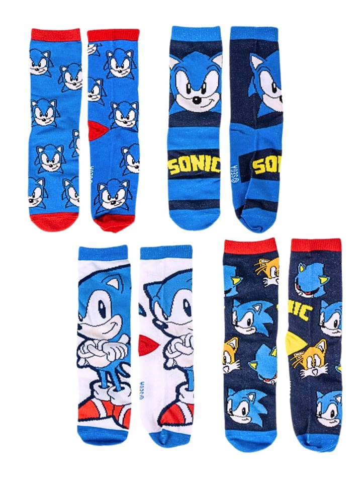 Sonic 4er - Pack Kindersocken Sonic The Hedgehog Geschenkset mit Spardose  in Blau günstig kaufen