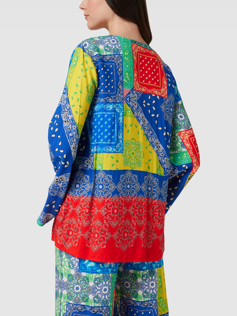 Blusenshirt mit Tunikakragen und Allover-Muster Modell 'Catania' in blau