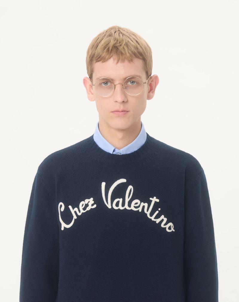 Chez Valentino uldtrøje med rund hals og broderi