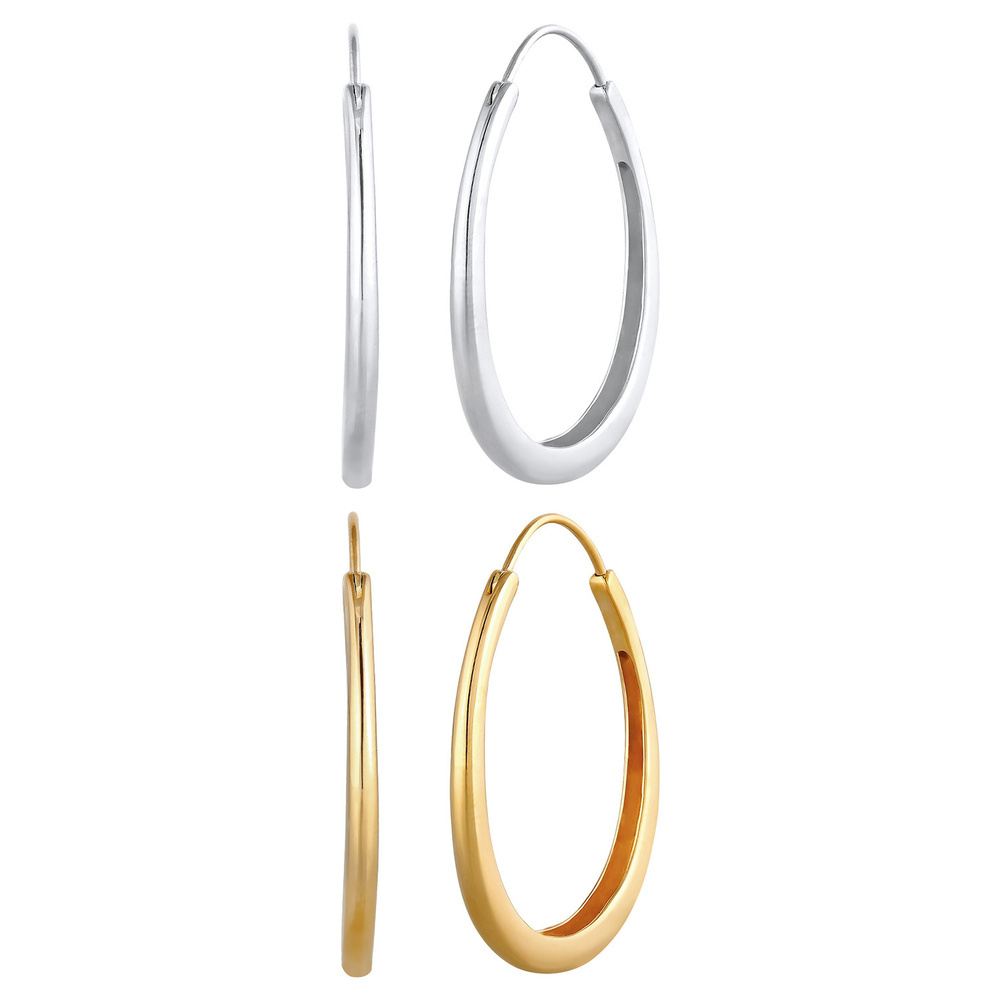 Elli Elli Boucles d'Oreilles Femmes Créoles Ovale Géo Bicolore Lot de 2 en Argent Ster Boucles d'oreilles