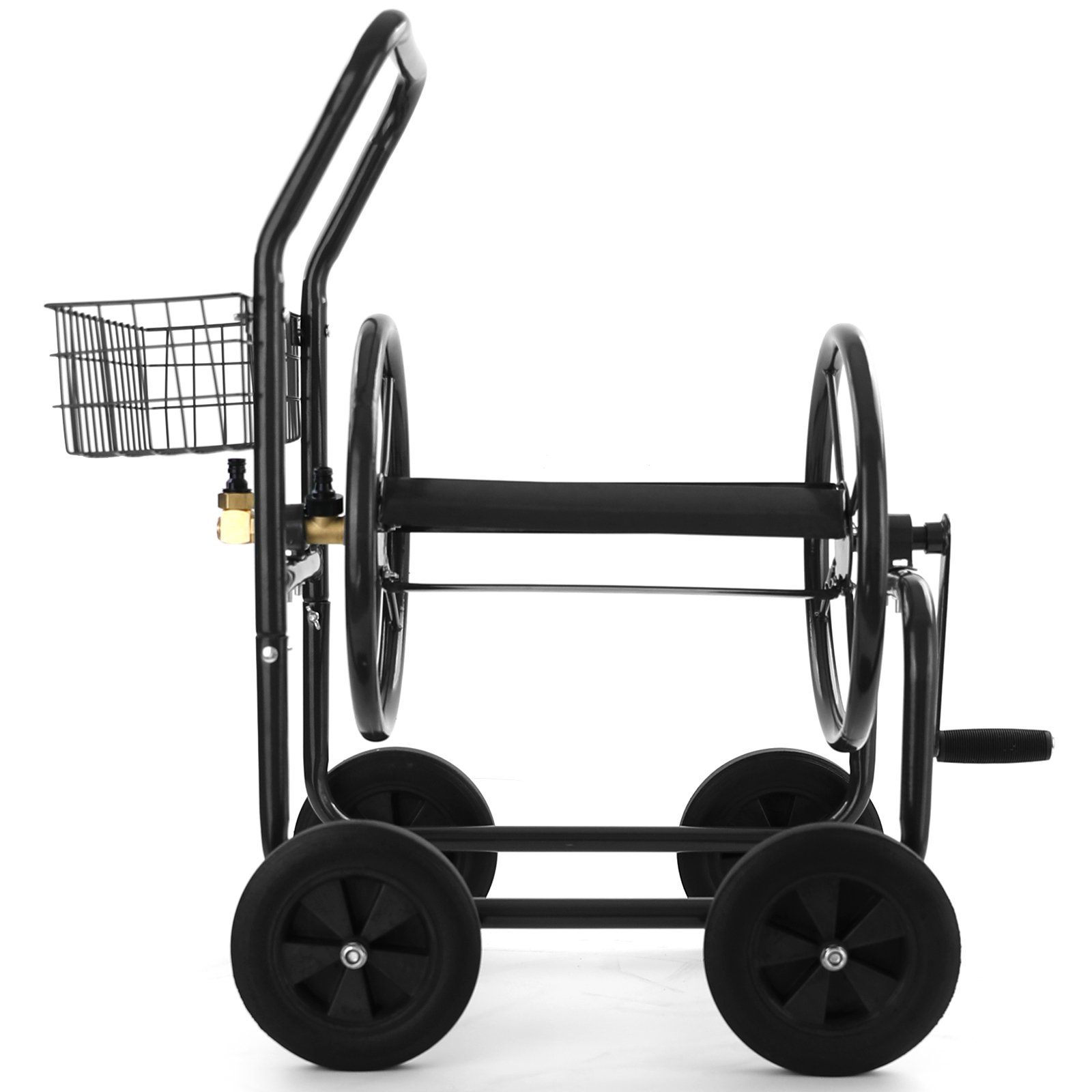 RAMROXX Schlauchwagen Schlauch Handwagen Schwarz mit Ablagekorb bis 60m Gartenschlauch